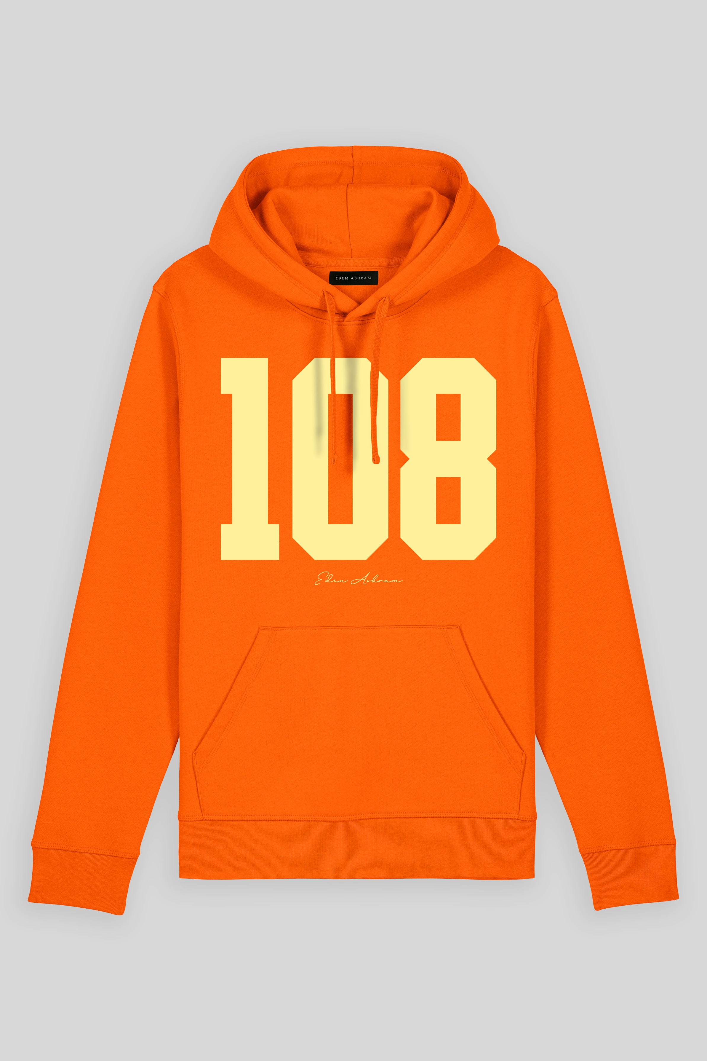Eden Ashram 108 Premium Organic Hoodie Bright Orange