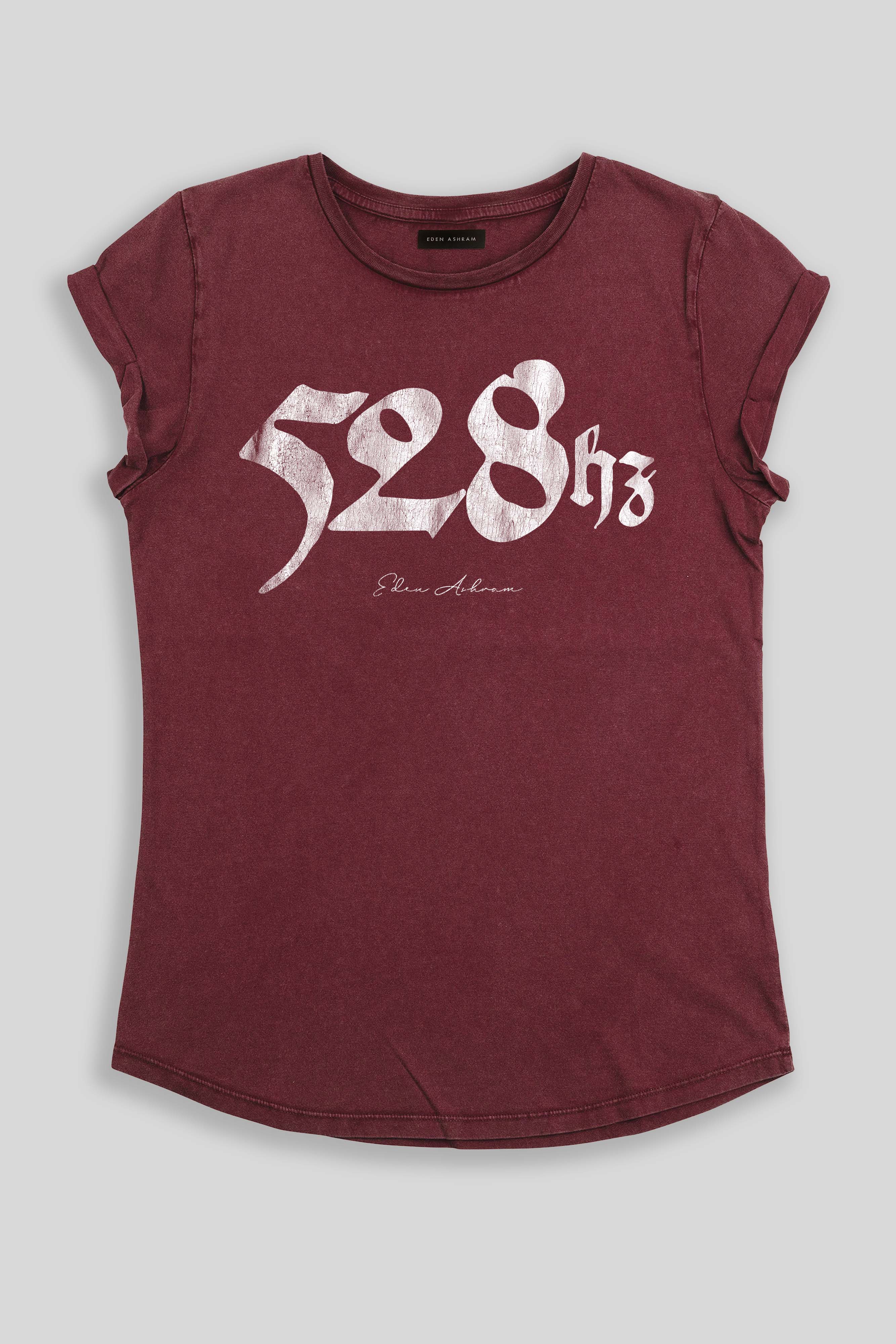 Eden Ashram 528Hz Premium Rolled Sleeve T-Shirt Stonewash Burgundy