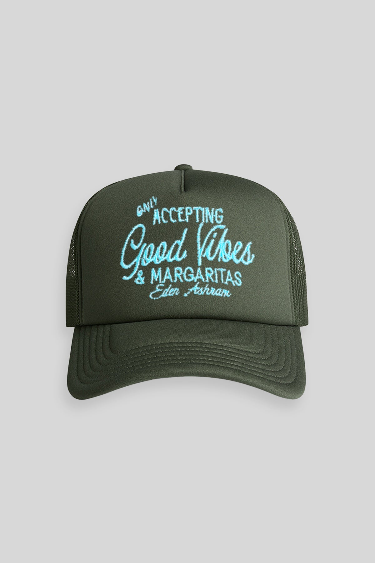 Eden Ashram Only Accepting Good Vibes & Margaritas Foam Trucker Cap Cypress
