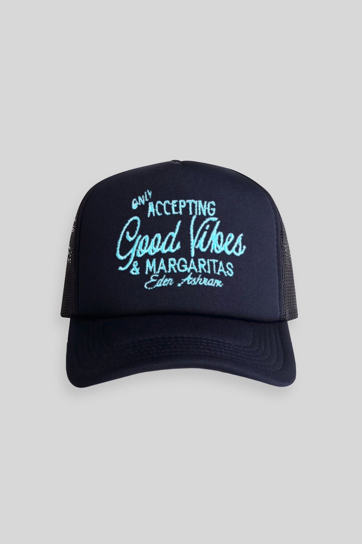 Eden Ashram Only Accepting Good Vibes & Margaritas Foam Trucker Cap Navy