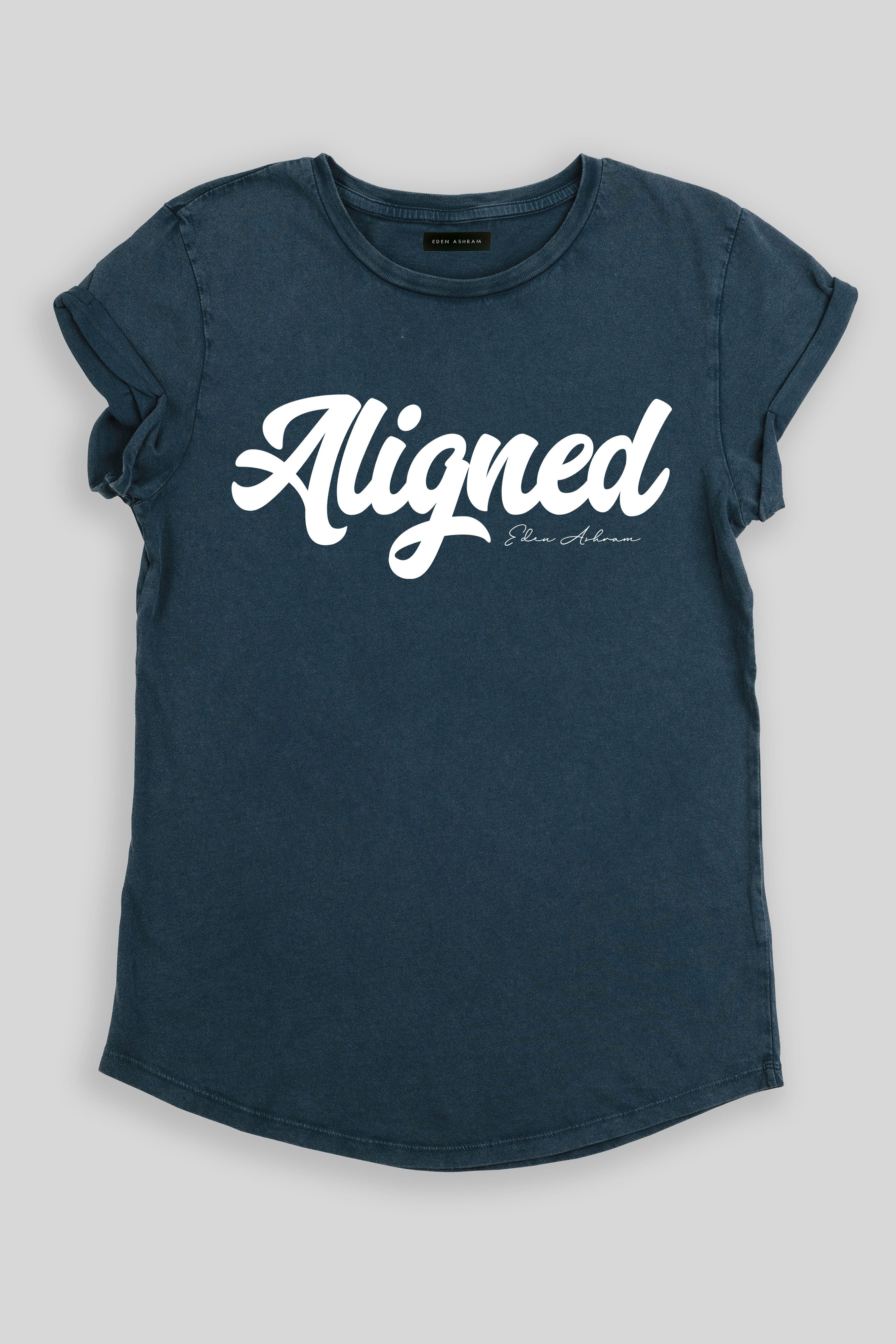 Eden Ashram Aligned Premium Rolled Sleeve T-Shirt Stonewash Denim