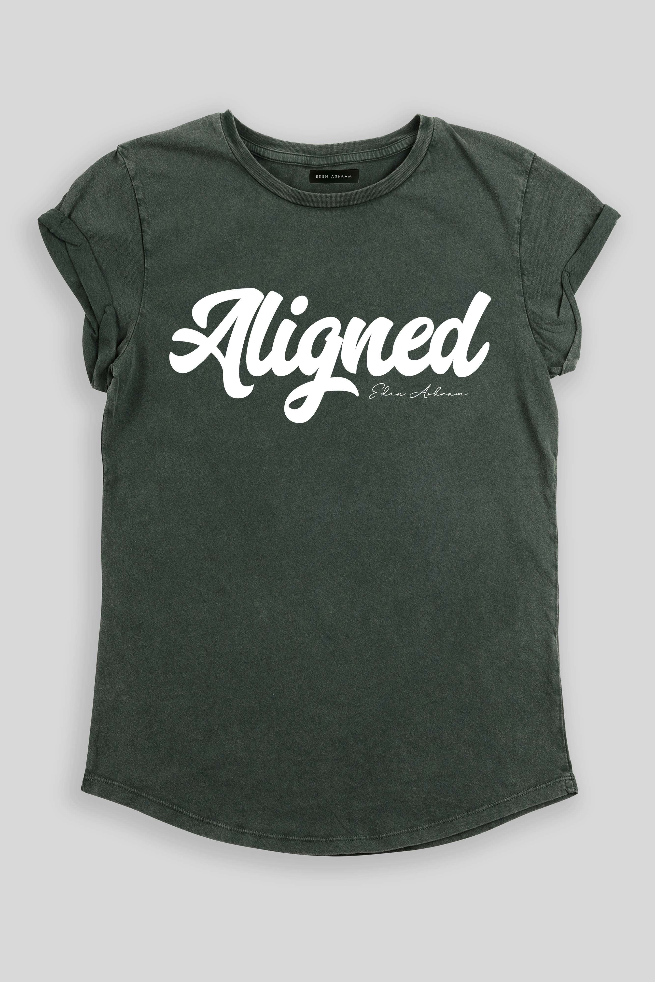 Eden Ashram Aligned Premium Rolled Sleeve T-Shirt Stonewash Green