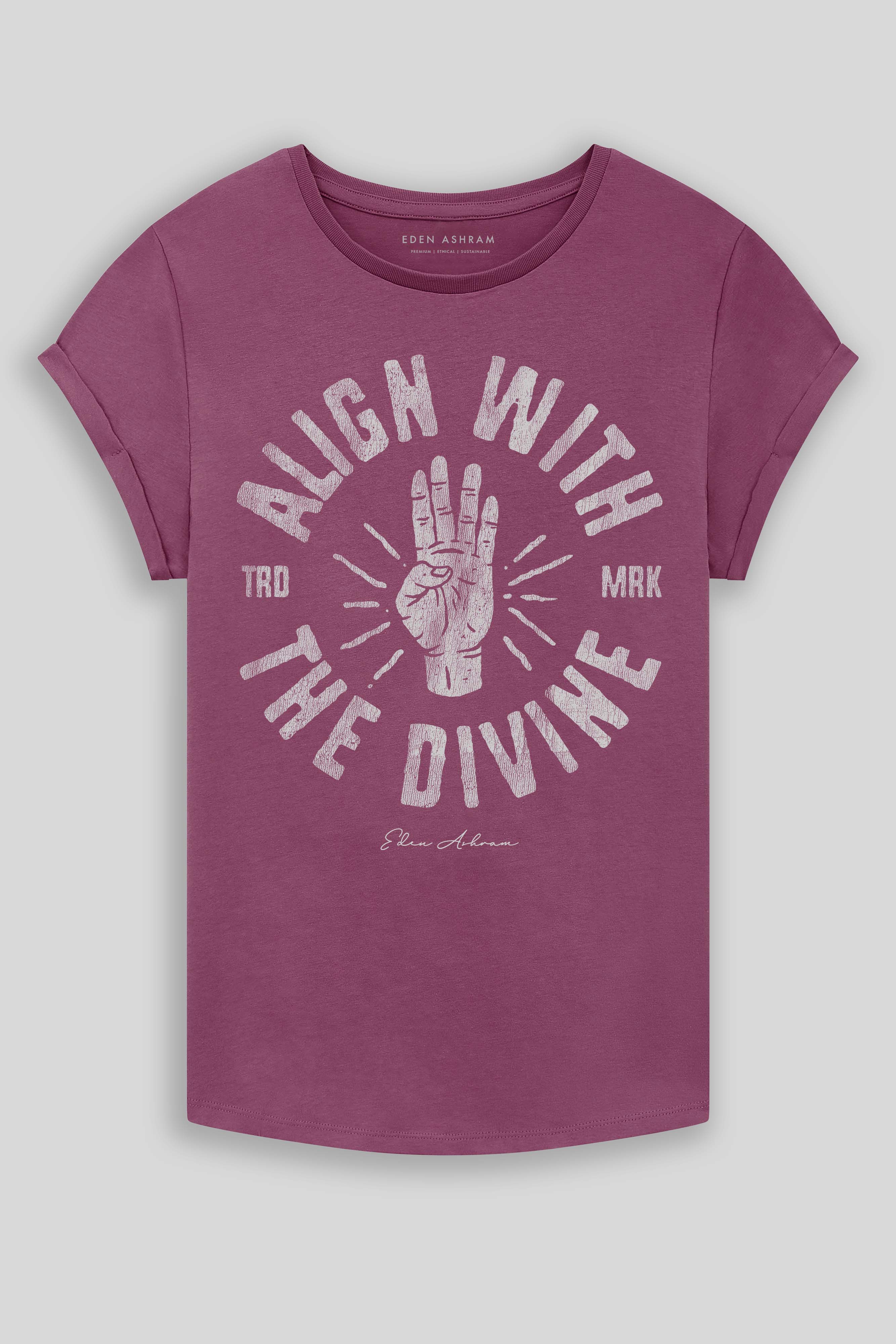 Eden Ashram Align With The Divine Premium Rolled Sleeve T-Shirt Faded Burgundy