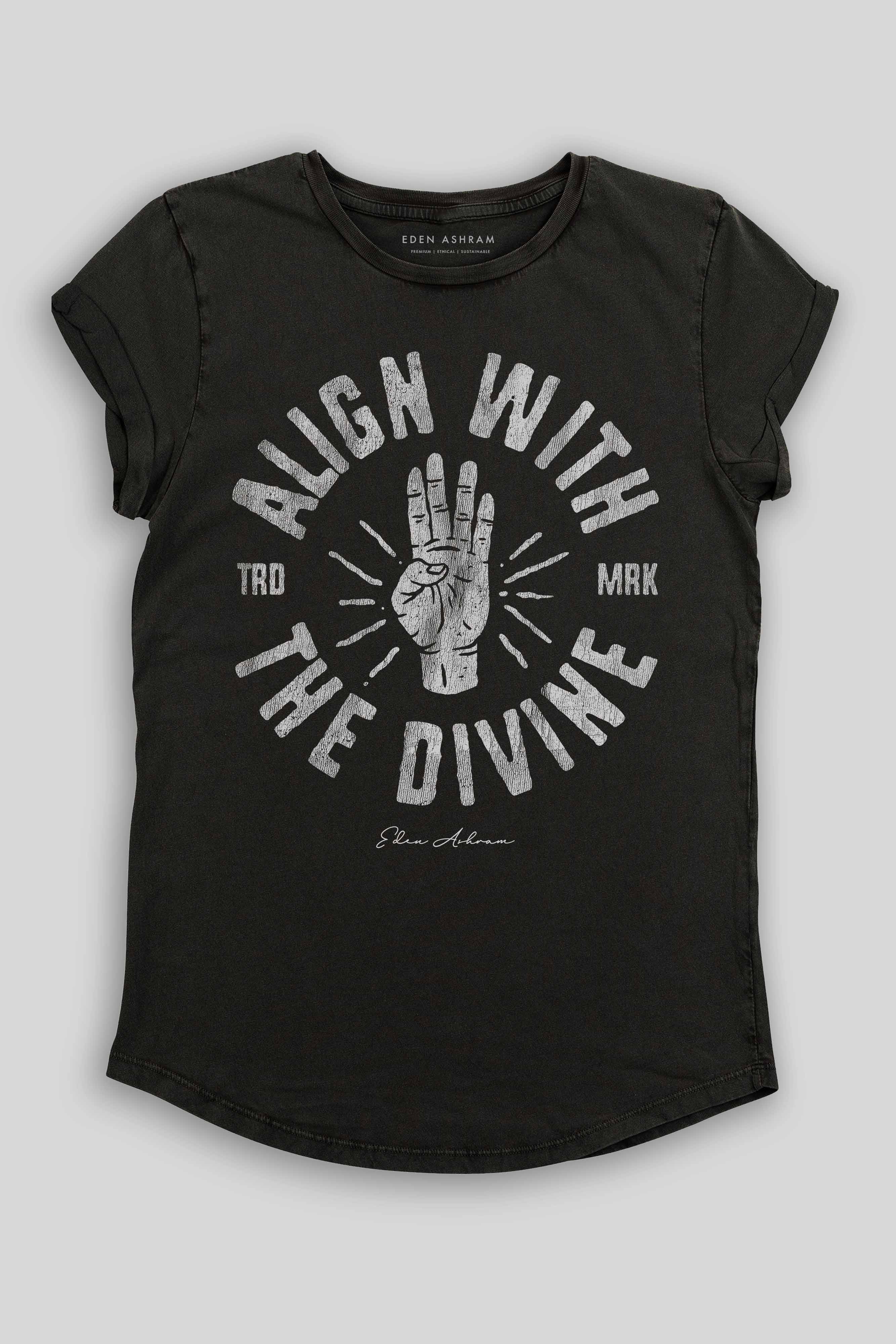 Eden Ashram Align With The Divine Premium Rolled Sleeve T-Shirt Stonewash Black