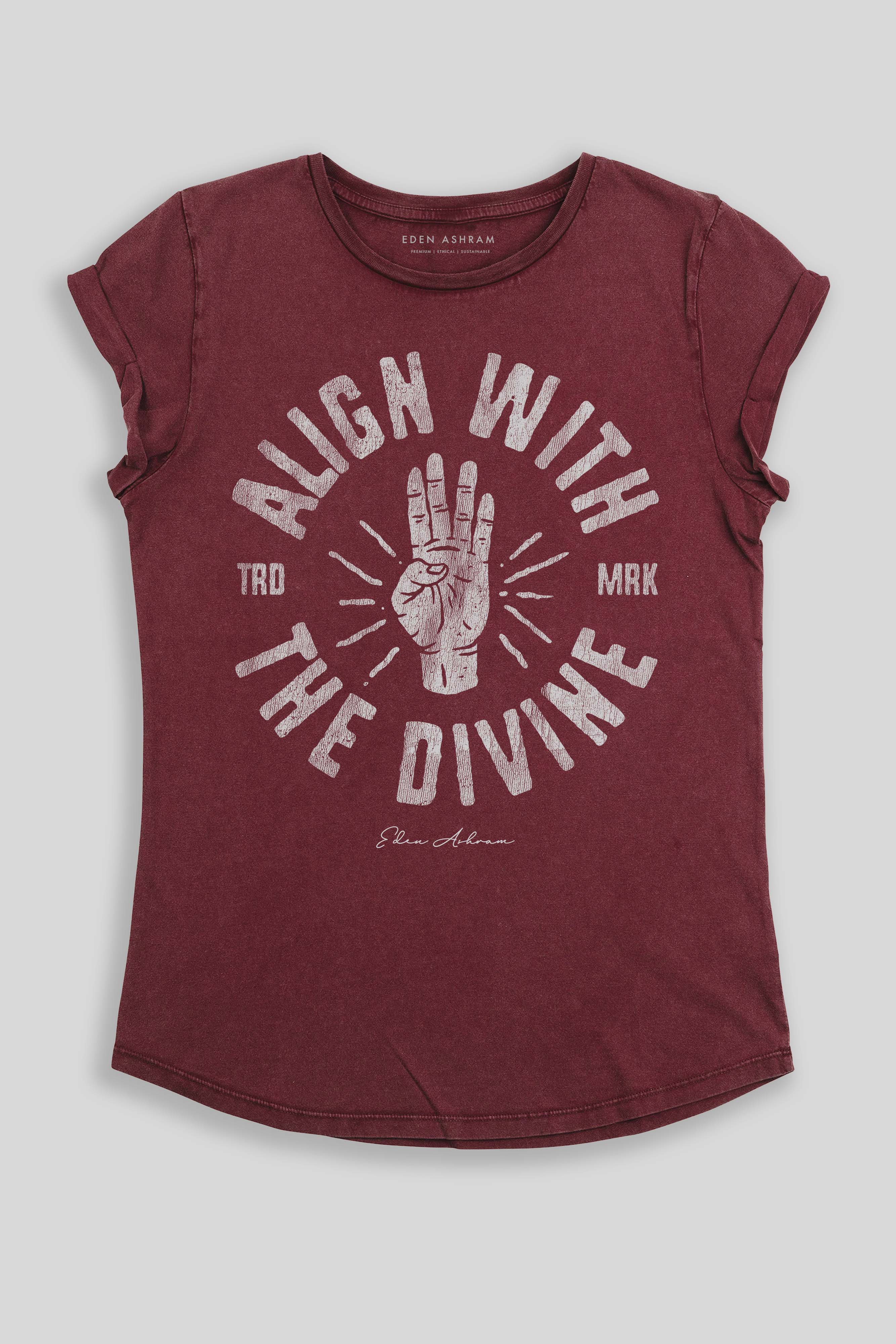 Eden Ashram Align With The Divine Premium Rolled Sleeve T-Shirt Stonewash Burgundy