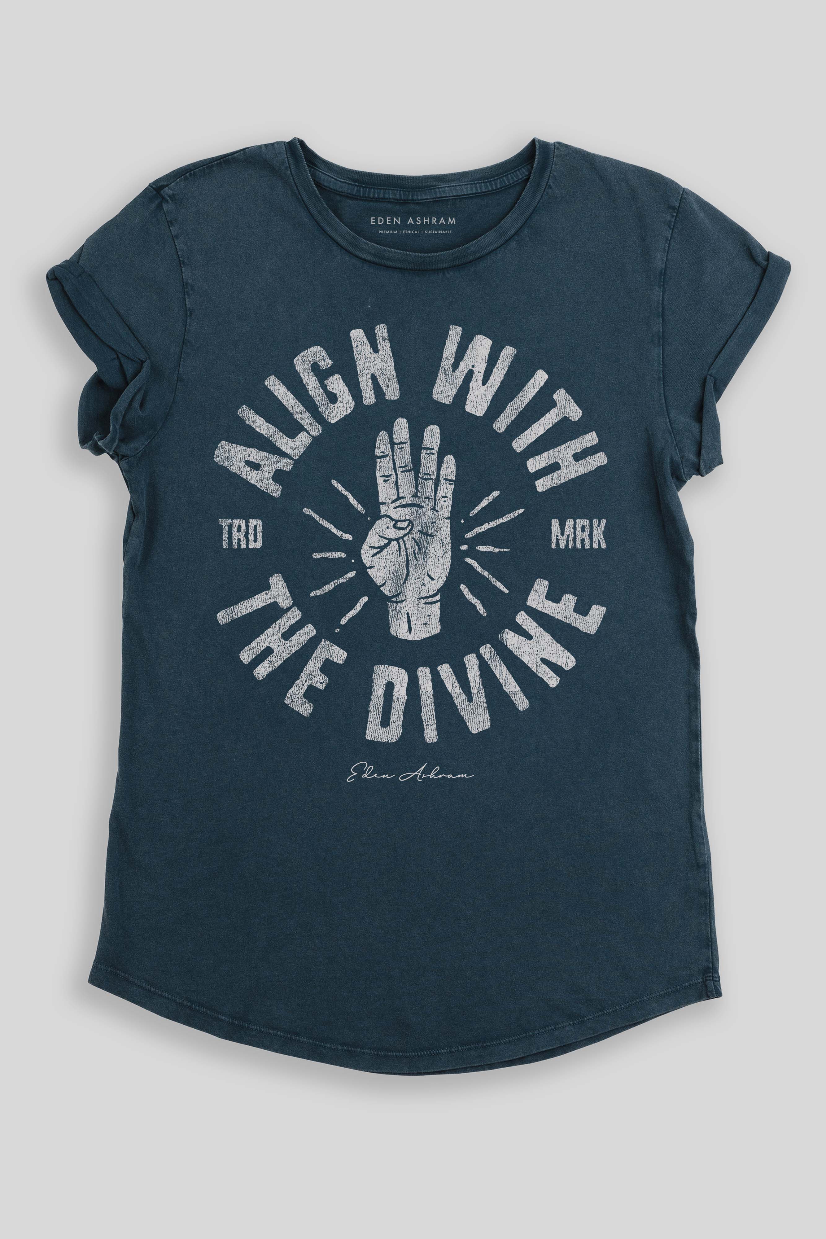 Eden Ashram Align With The Divine Premium Rolled Sleeve T-Shirt Stonewash Denim