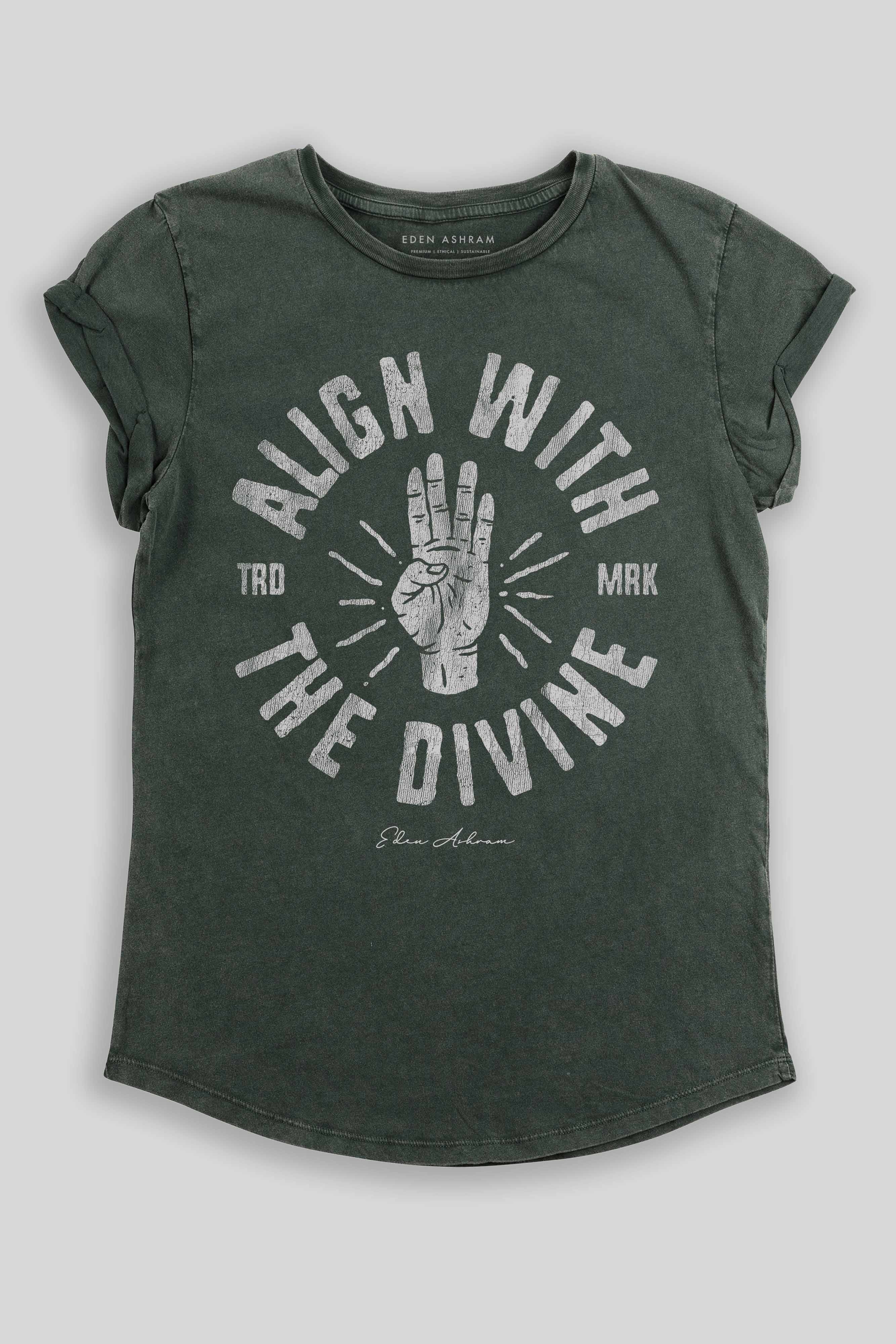 Eden Ashram Align With The Divine Premium Rolled Sleeve T-Shirt Stonewash Green
