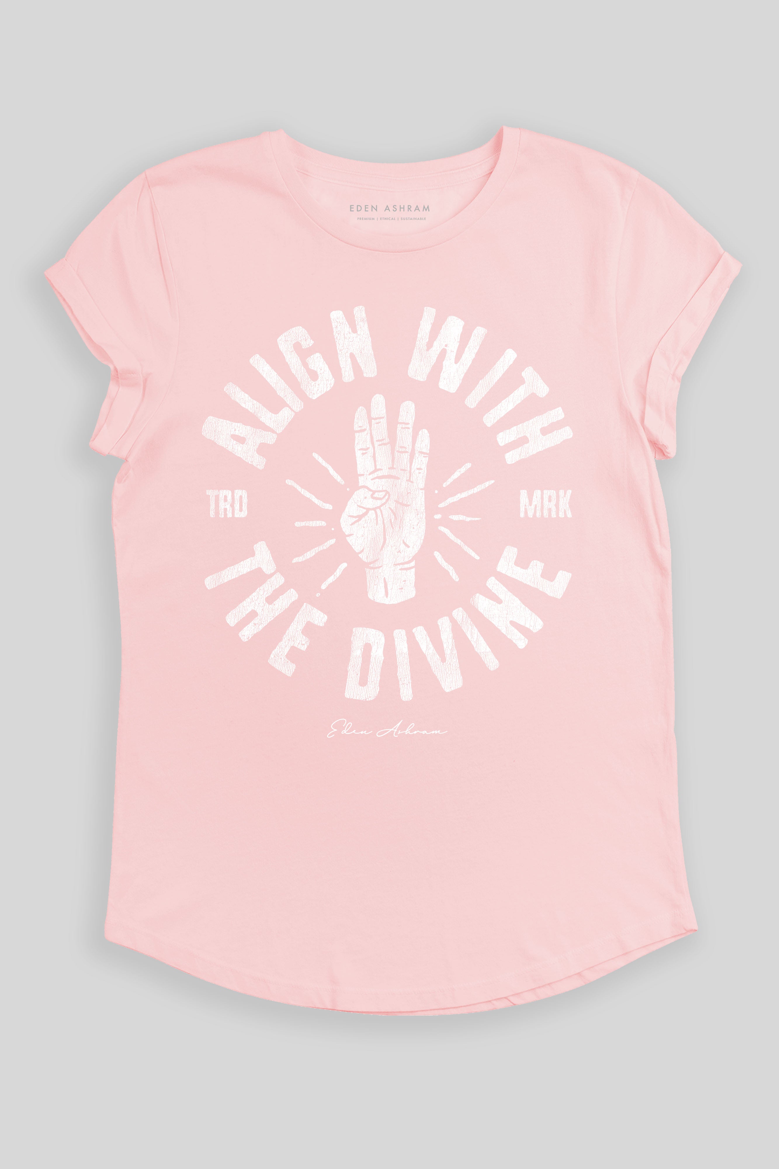 Eden Ashram Align With The Divine Premium Rolled Sleeve T-Shirt Stonewash Pink