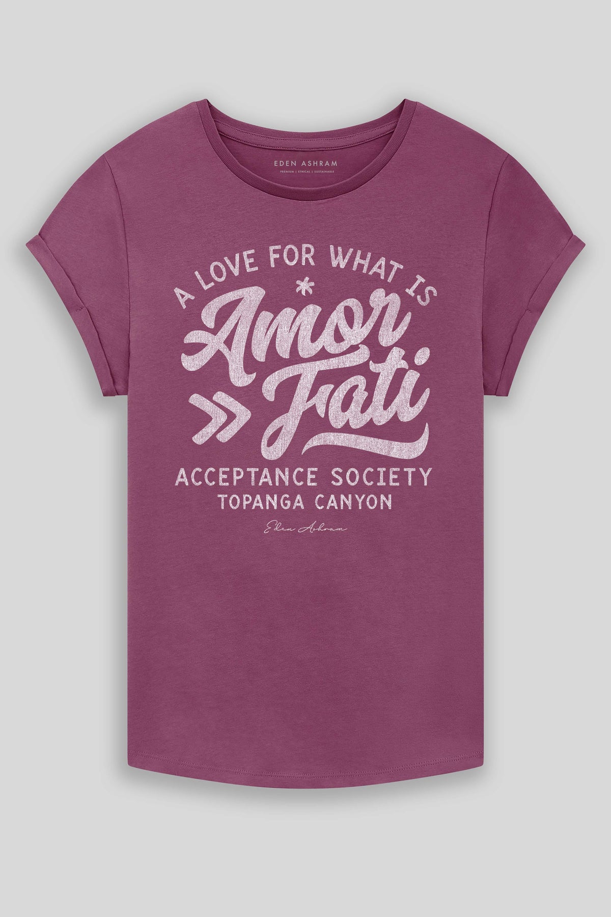 Eden Ashram Amor Fati Premium Rolled Sleeve T-Shirt Faded Burgundy