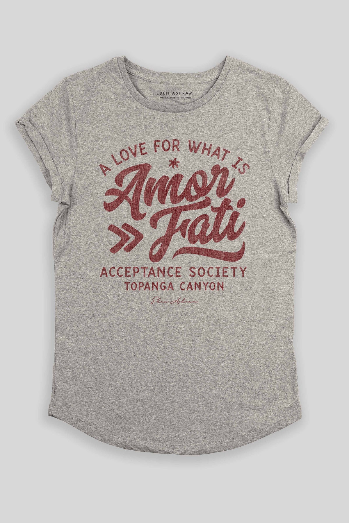 Eden Ashram Amor Fati Premium Rolled Sleeve T-Shirt Heather Grey