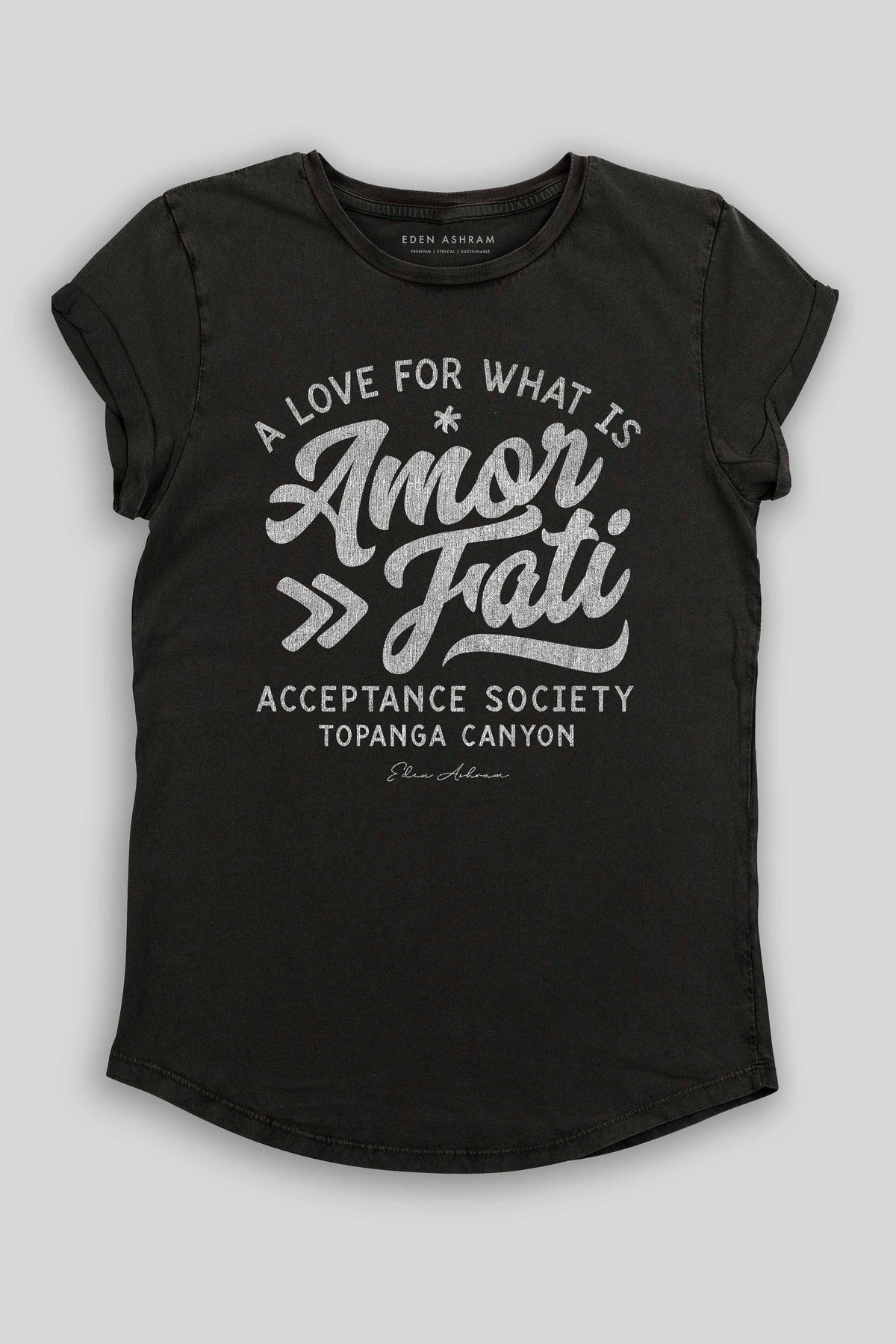 Eden Ashram Amor Fati Premium Rolled Sleeve T-Shirt Stonewash Black