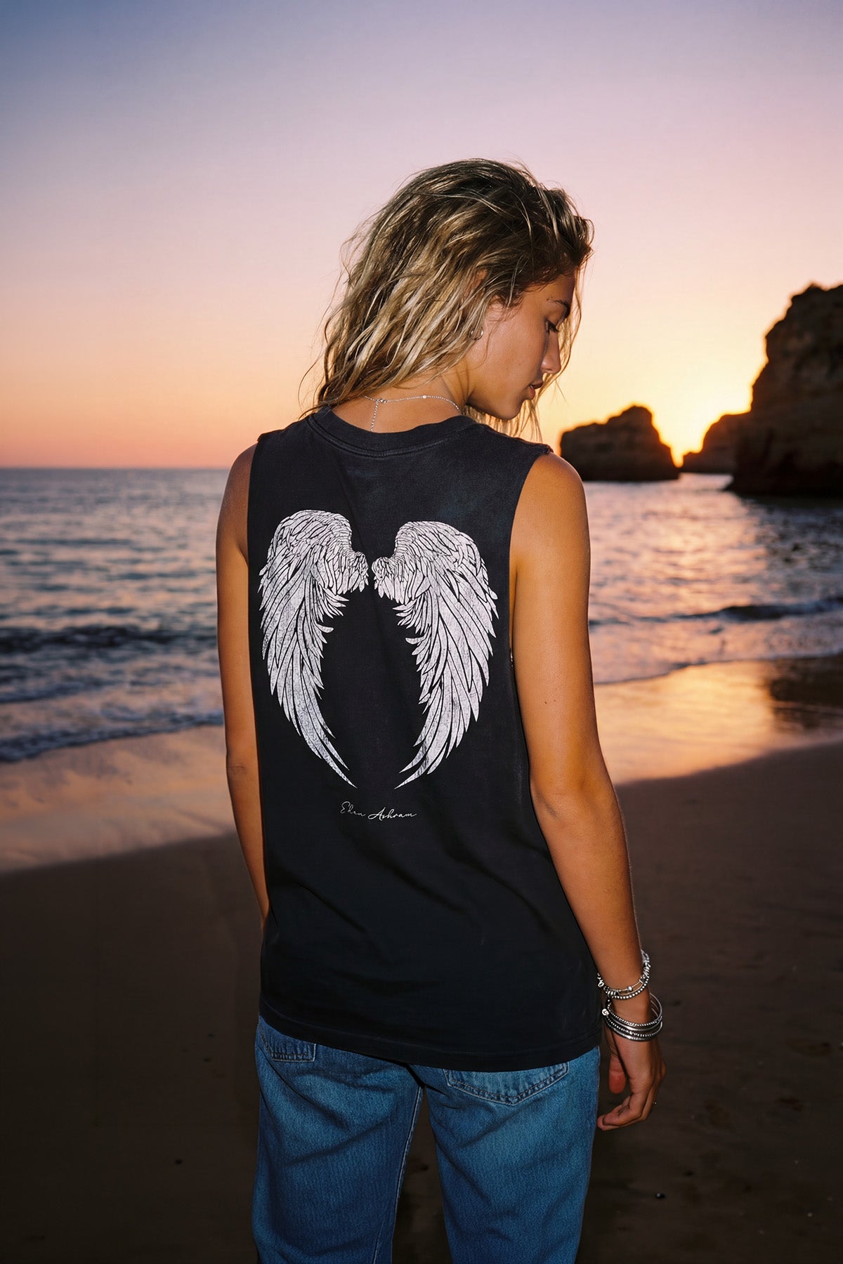 Eden Ashram Angel Wings Heavy Faded Rocker Tank