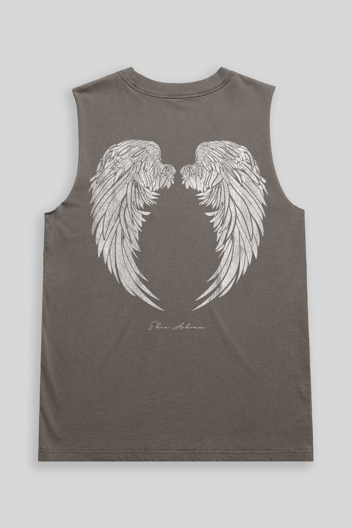 Eden Ashram Angel Wings Heavy Faded Rocker Tank Faded Grey