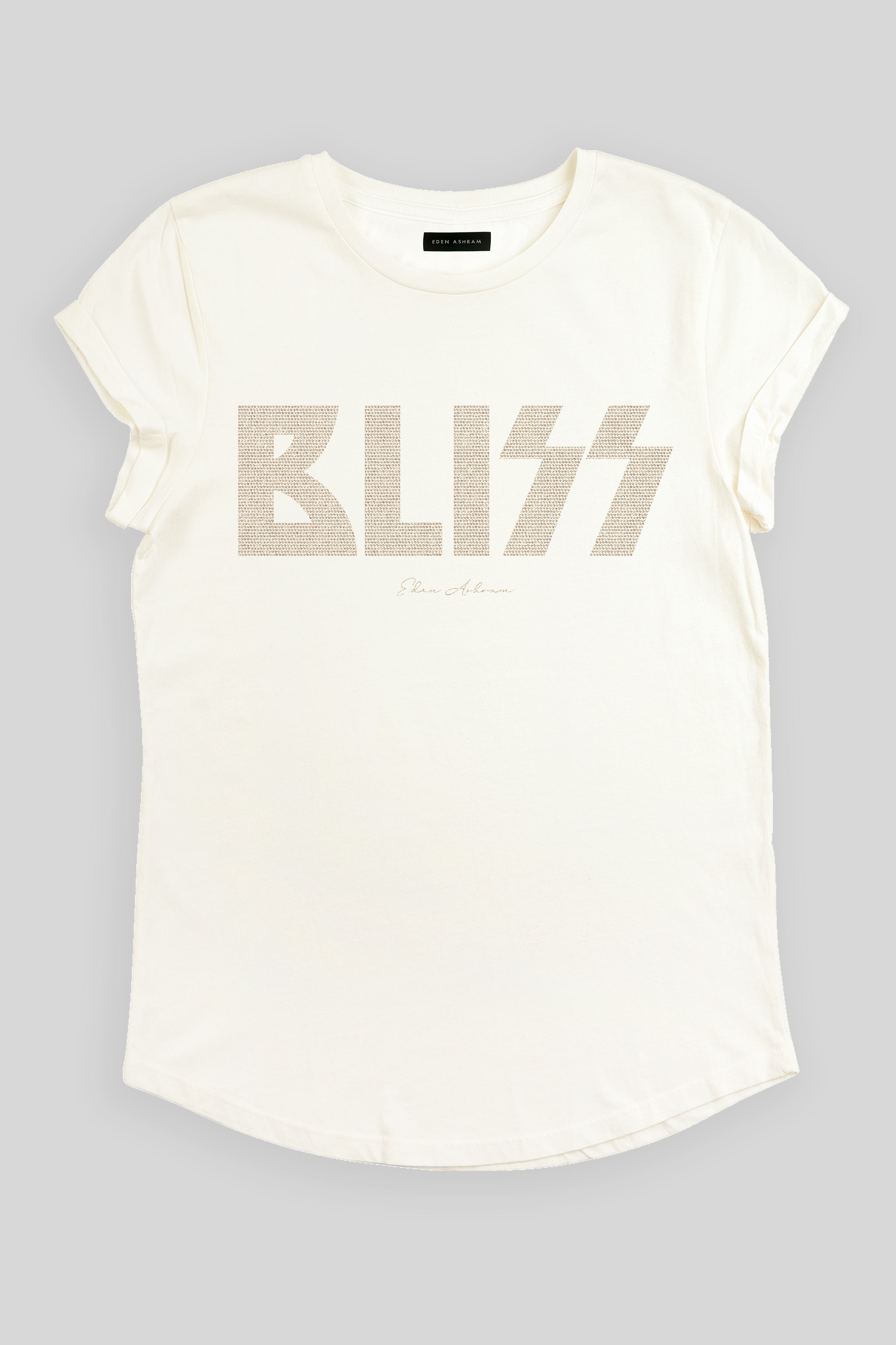 EDEN ASHRAM BLISS Rolled Sleeve Tour T-Shirt Stonewash White | Gold