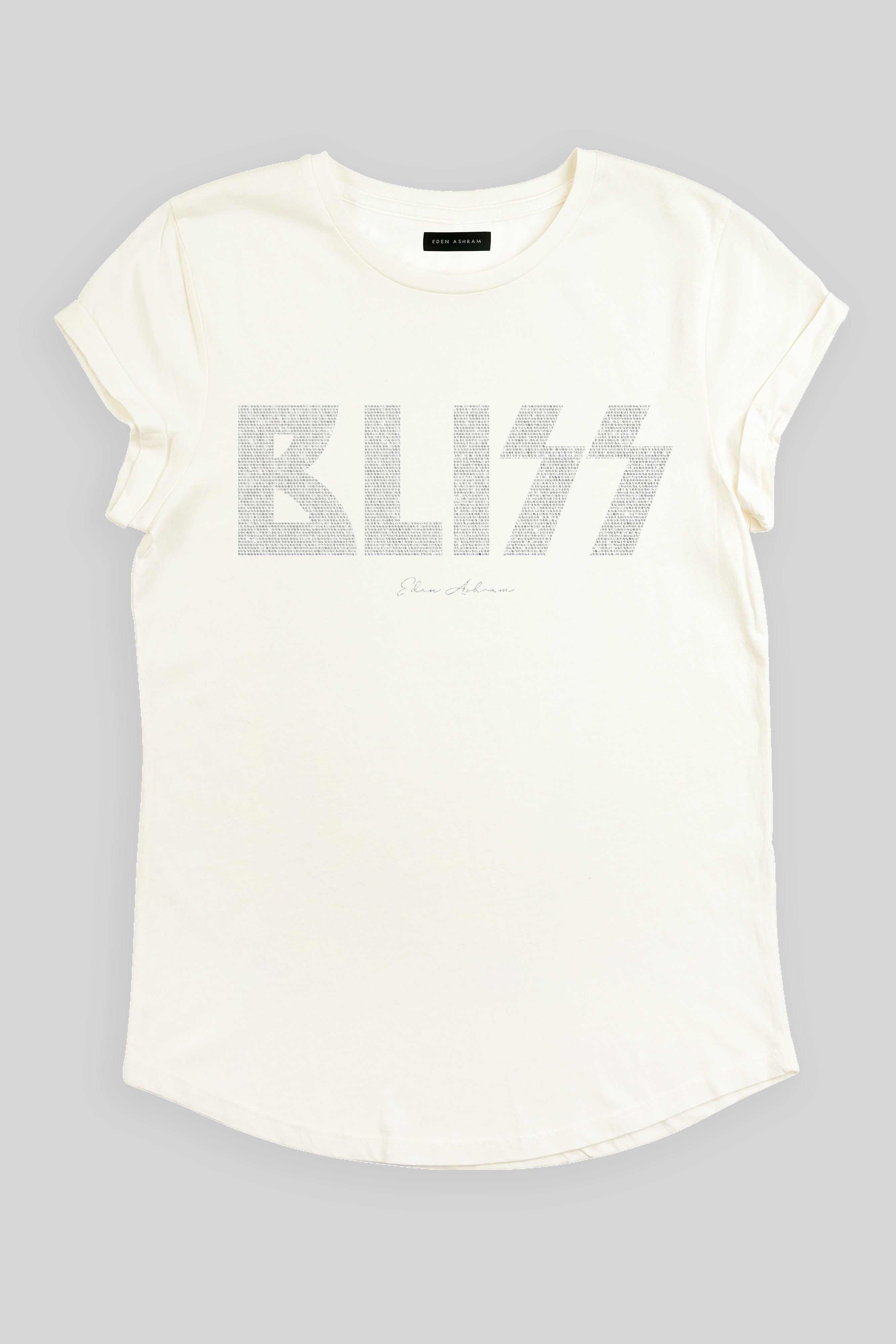 EDEN ASHRAM BLISS Rolled Sleeve Tour T-Shirt Stonewash White | Silver