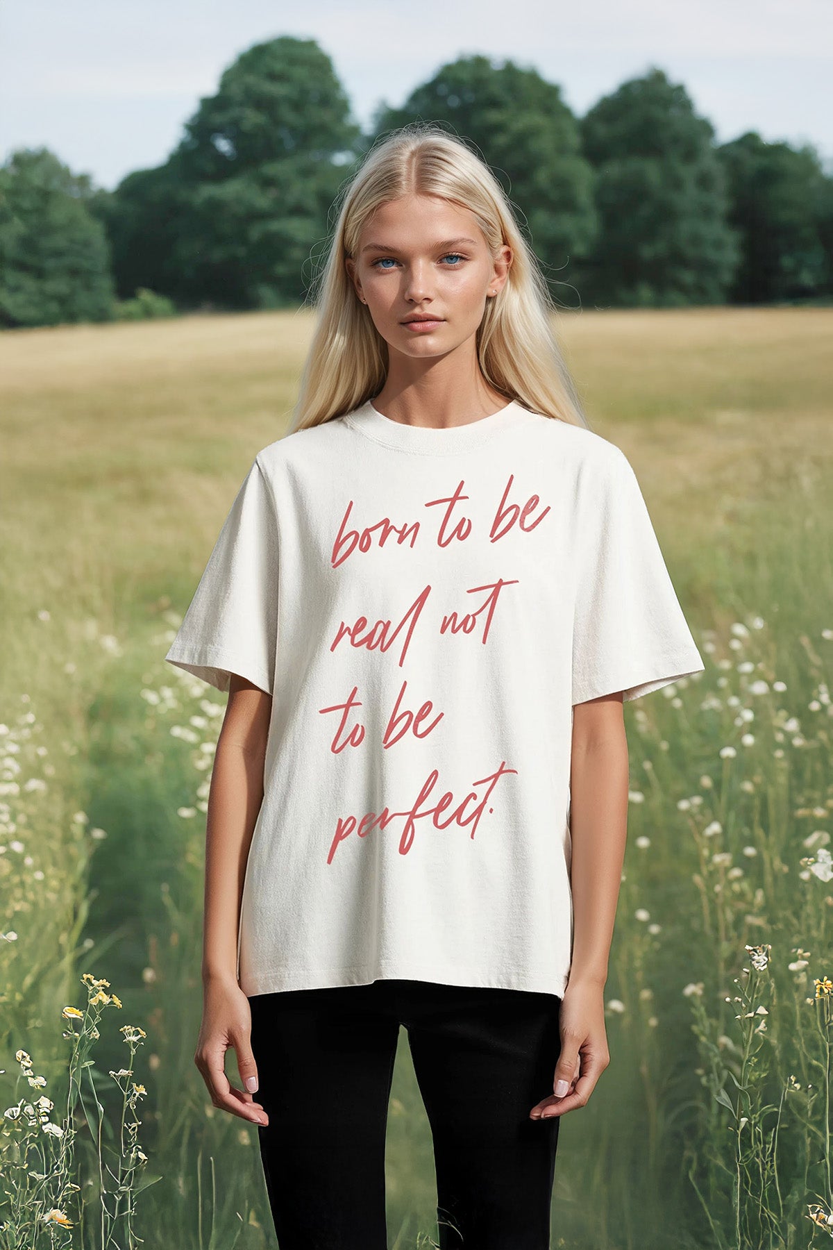 Eden Ashram Born To Be Real Not To Be Perfect Faded Rocker T-Shirt