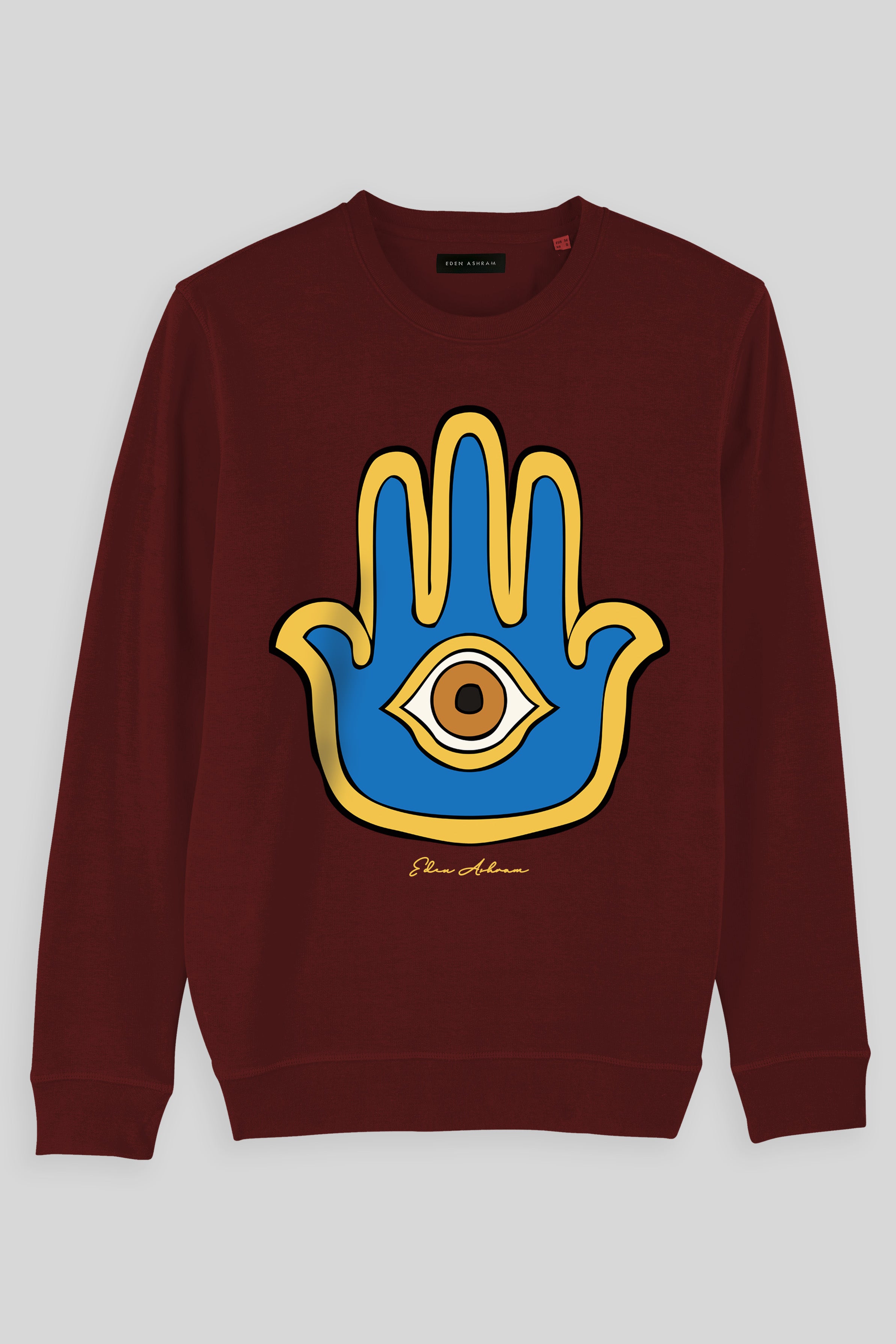 Eden Ashram Bright Hamsa Premium Crew Neck Sweatshirt Burgundy