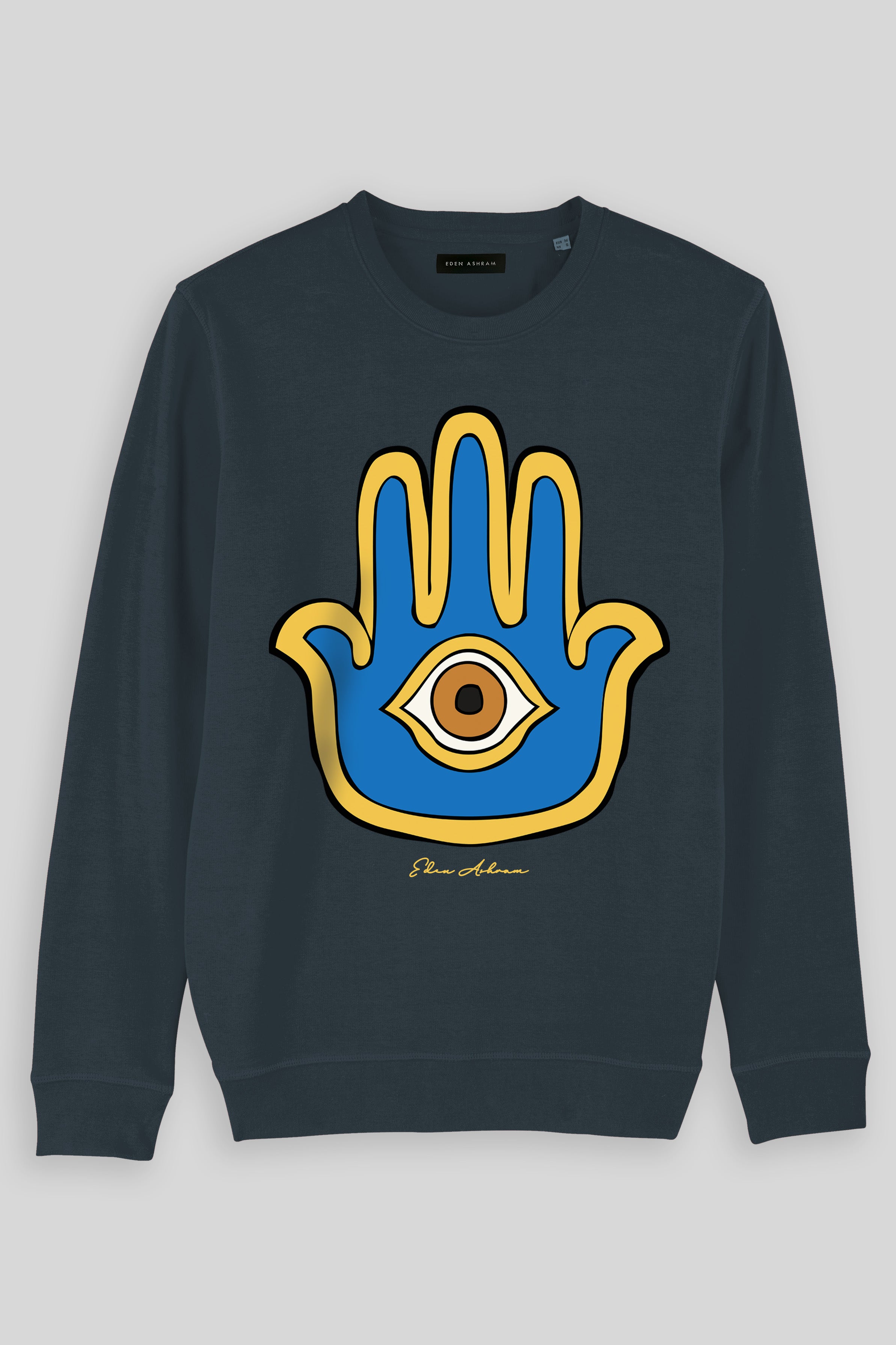 Eden Ashram Bright Hamsa Premium Crew Neck Sweatshirt India Ink Grey