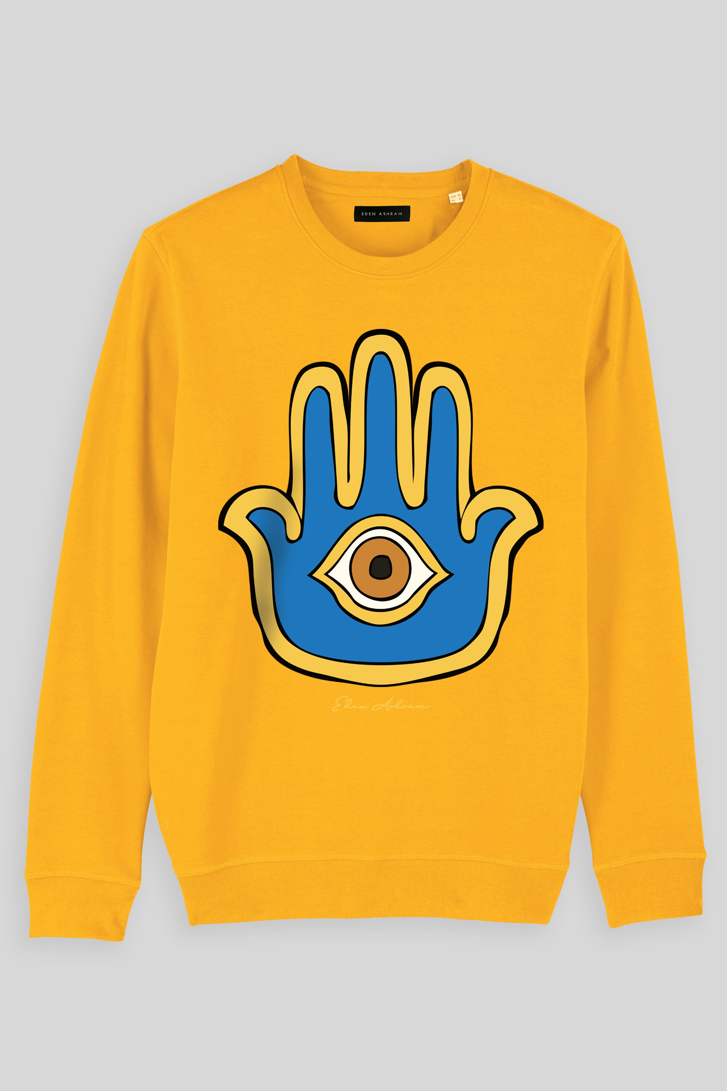 Eden Ashram Bright Hamsa Premium Crew Neck Sweatshirt Spectra Yellow
