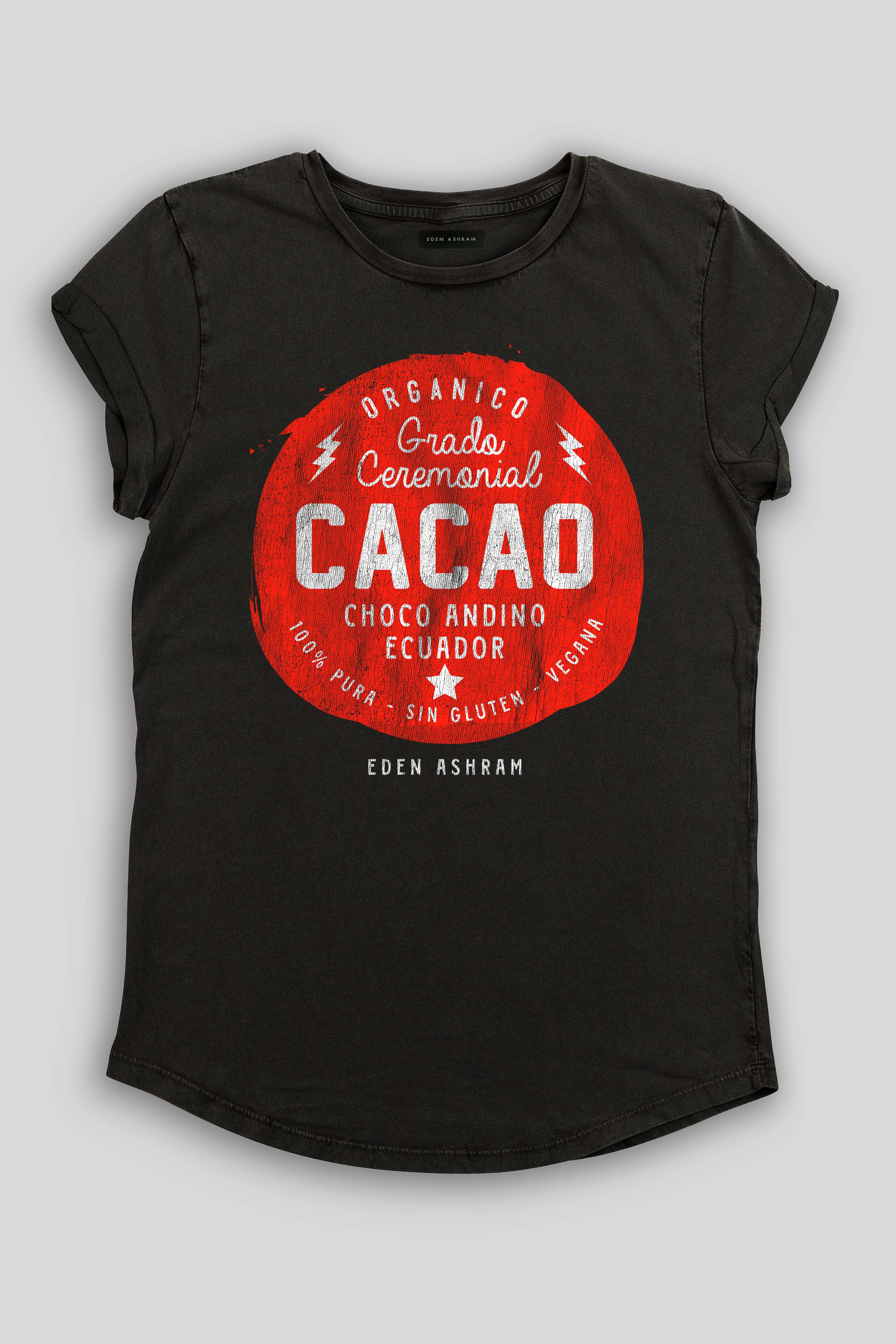 Eden Ashram Cacao Premium Rolled Sleeve T-Shirt Stonewash Black