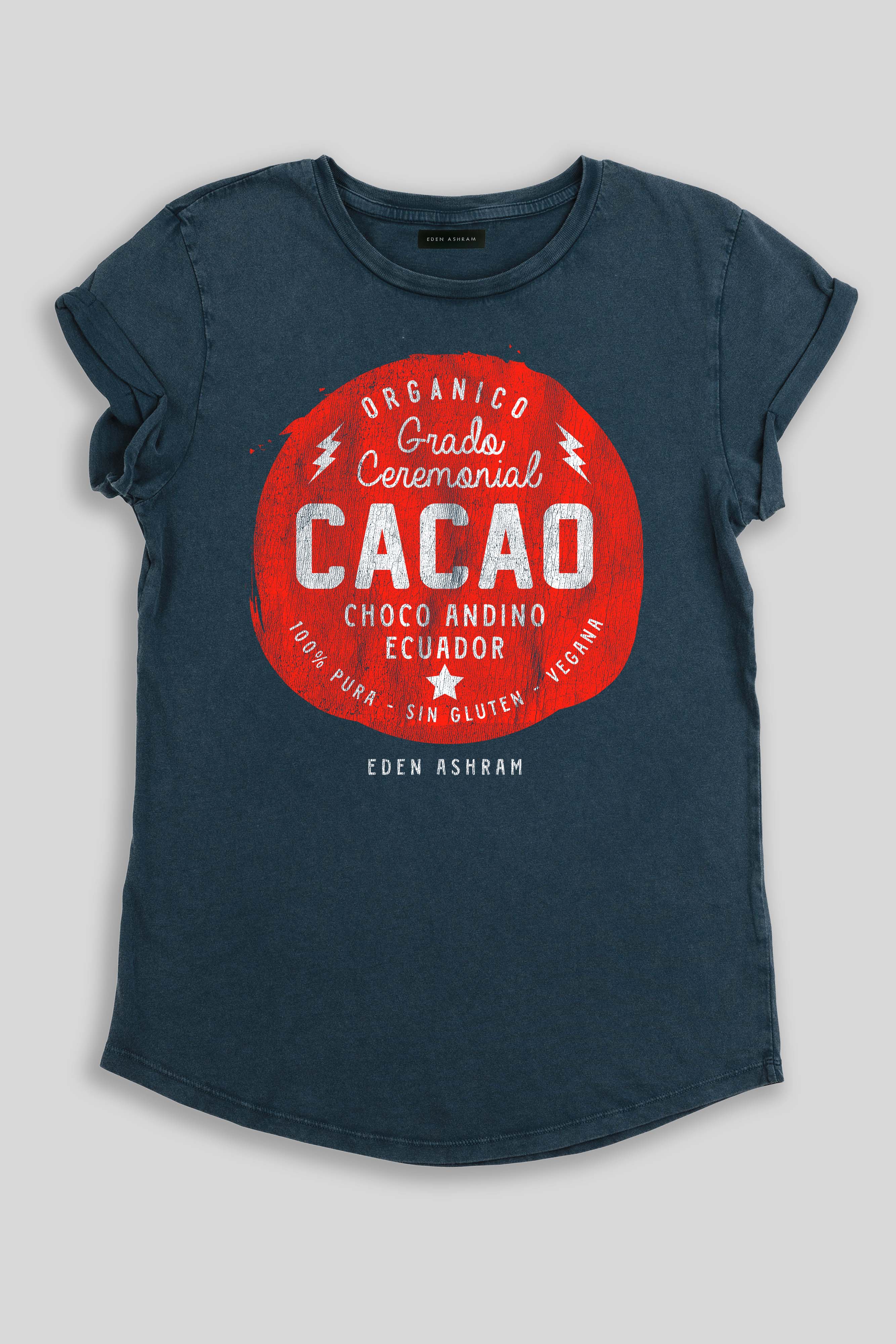 Eden Ashram Cacao Premium Rolled Sleeve T-Shirt Stonewash Denim