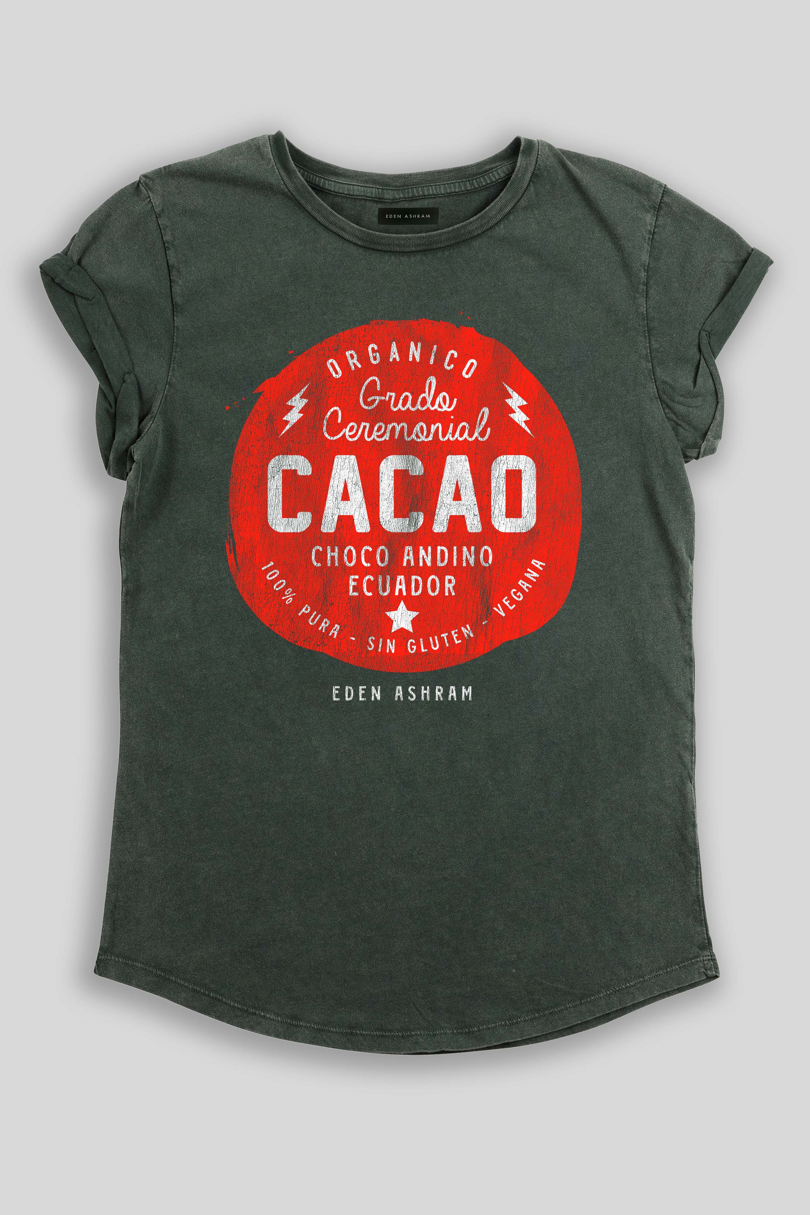 Eden Ashram Cacao Premium Rolled Sleeve T-Shirt Stonewash Green