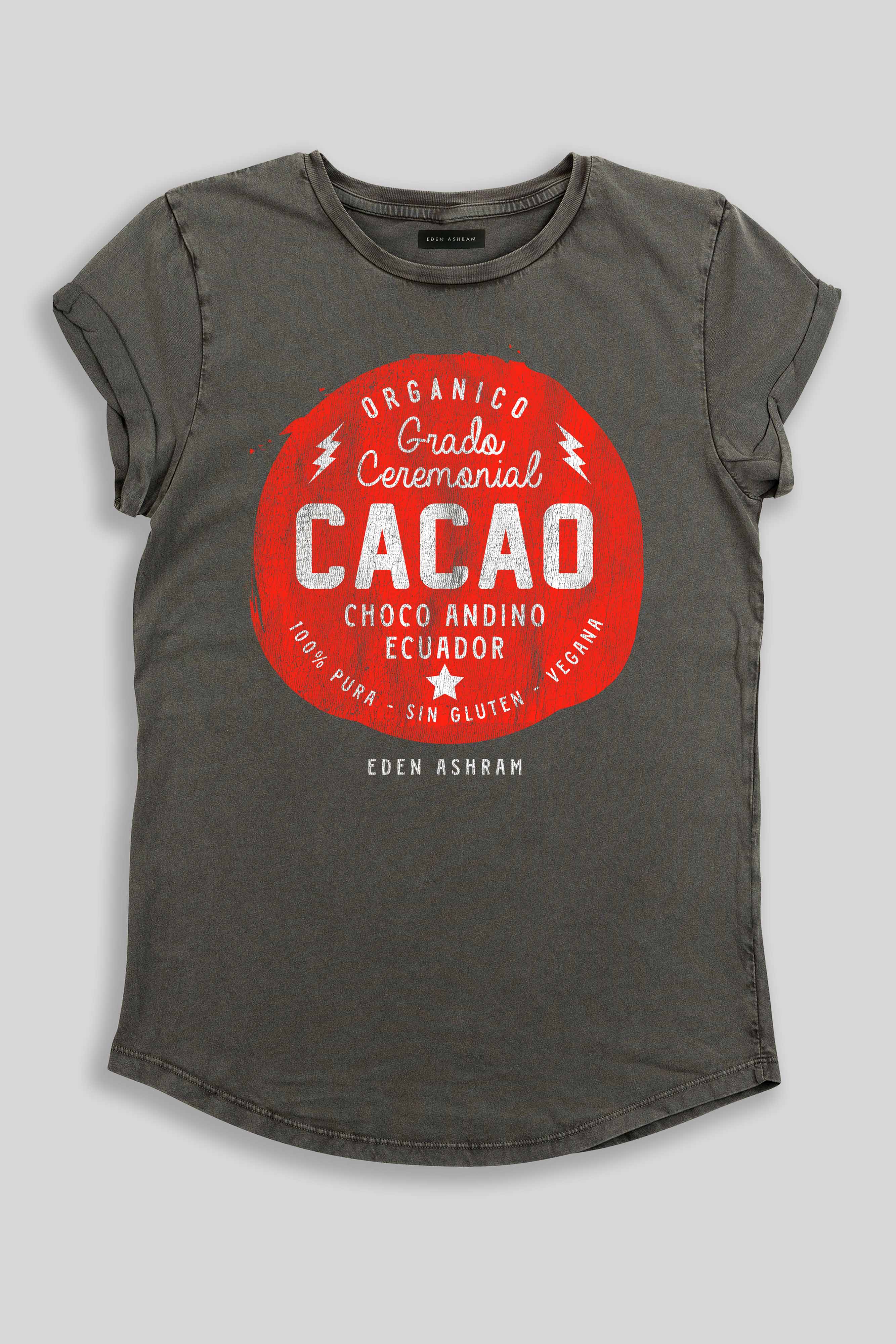 Eden Ashram Cacao Premium Rolled Sleeve T-Shirt Stonewash Grey