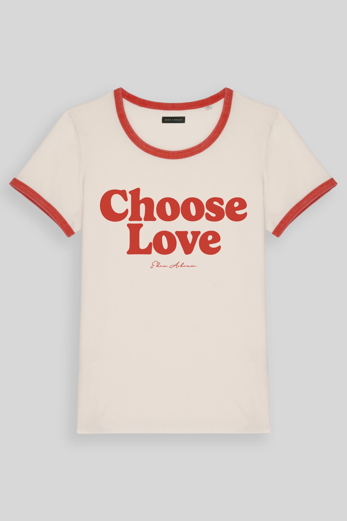 Eden Ashram Choose Love Premium Organic Ringer T-Shirt Washed Paprika