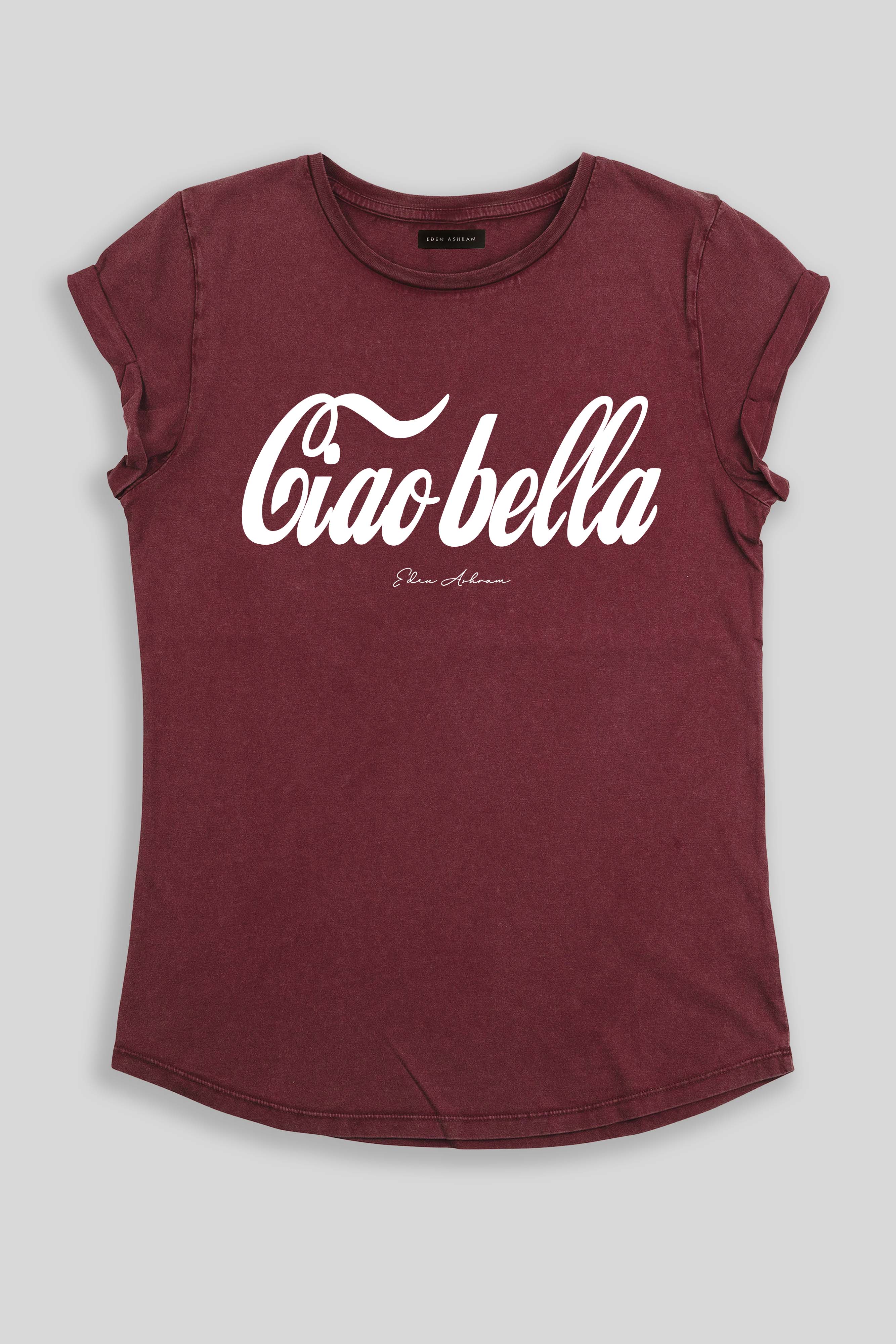 Eden Ashram Ciao Bella Premium Rolled Sleeve T-Shirt Stonewash Burgundy