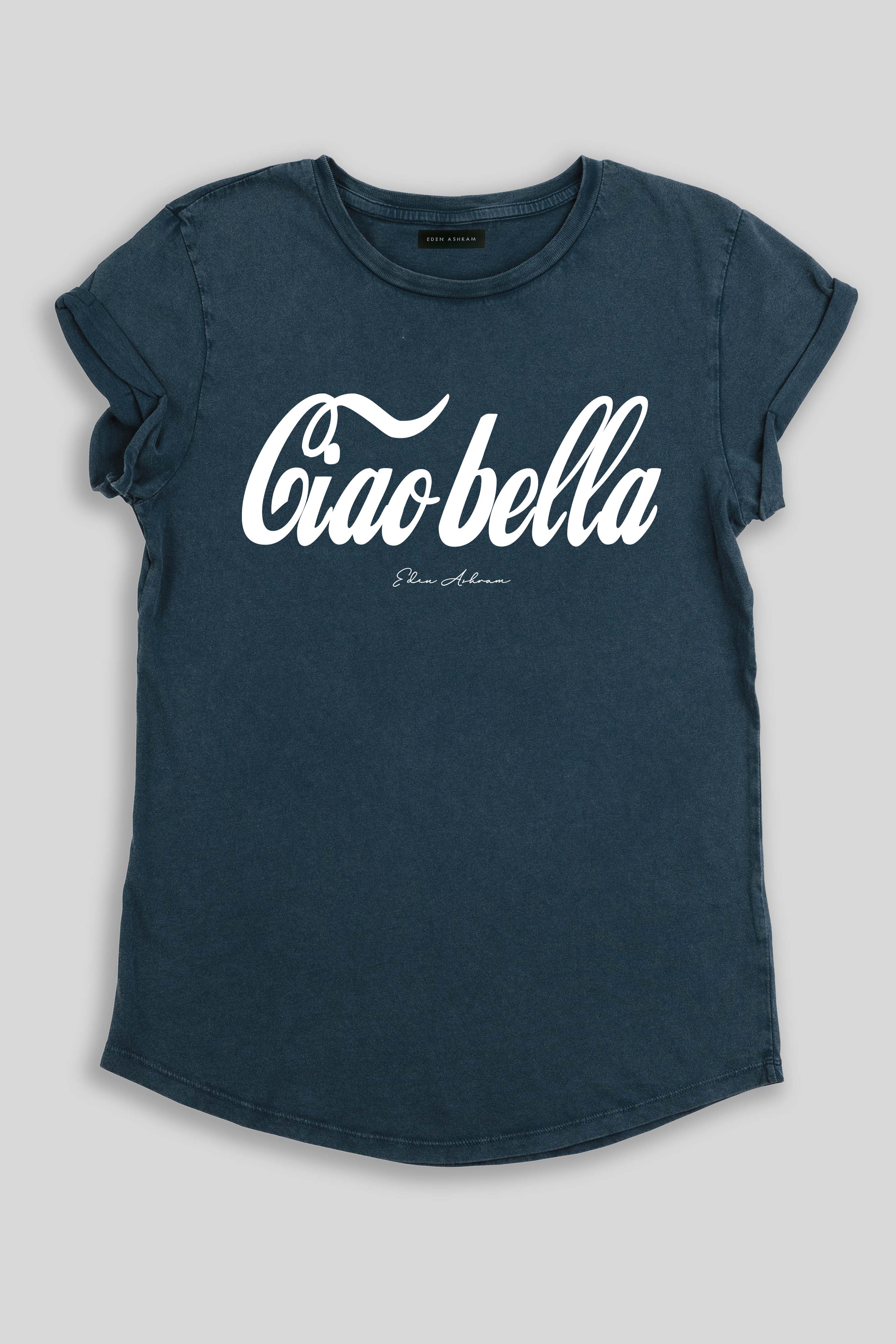 Eden Ashram Ciao Bella Premium Rolled Sleeve T-Shirt Stonewash Denim