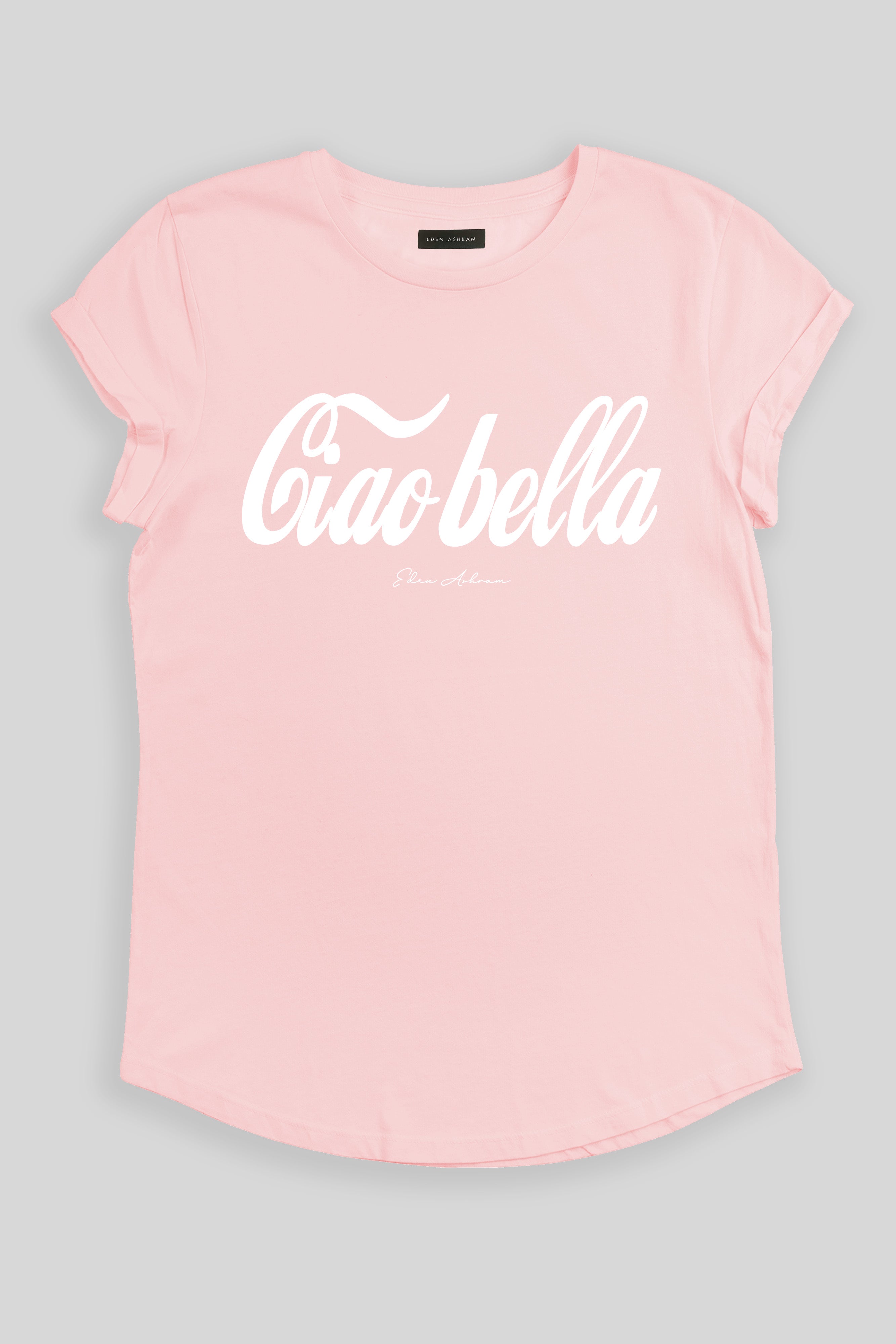Eden Ashram Ciao Bella Premium Rolled Sleeve T-Shirt Stonewash Pink
