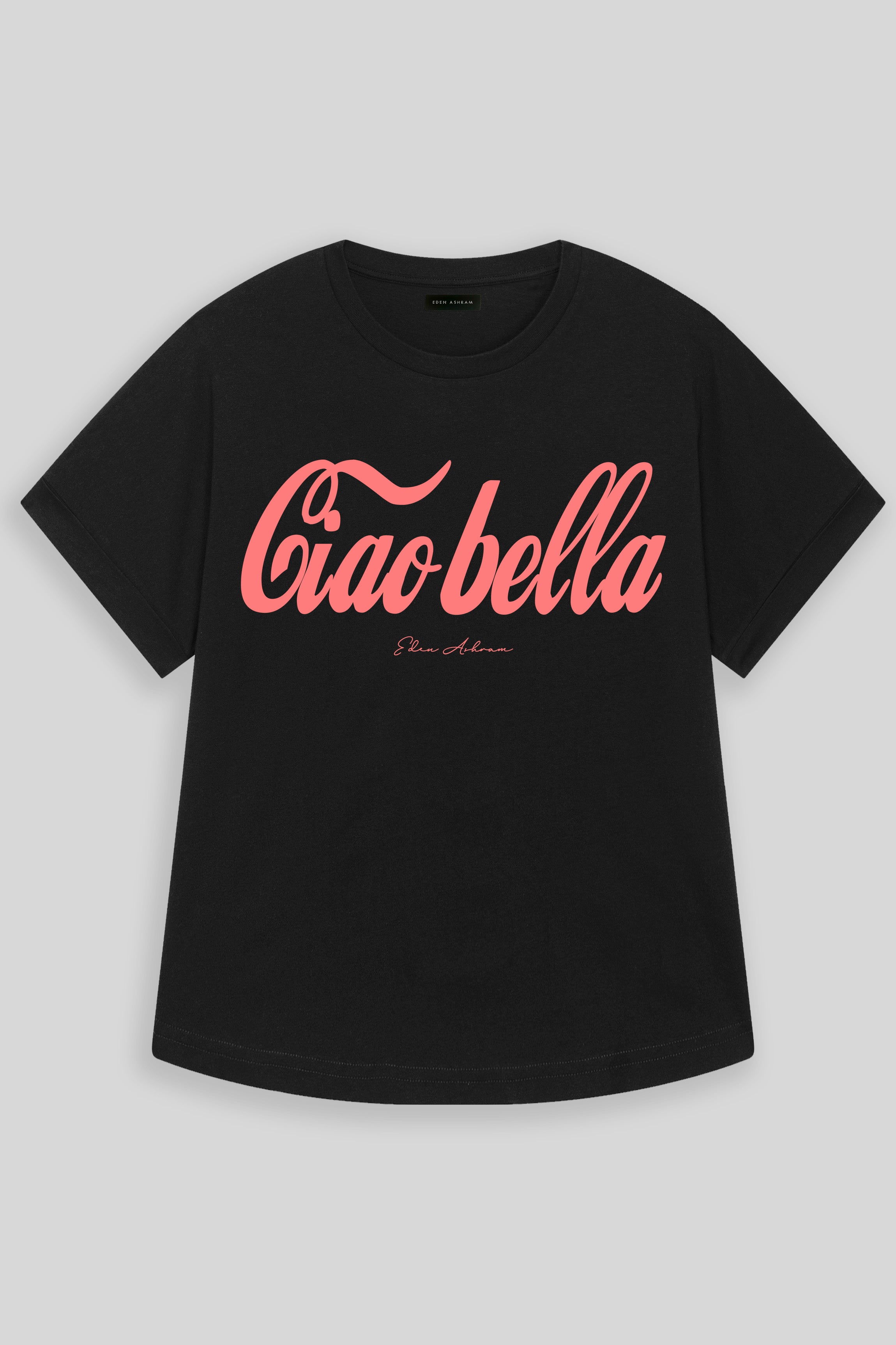 Eden Ashram Ciao Bella Premium Oversized Rolled Sleeve T-Shirt Black