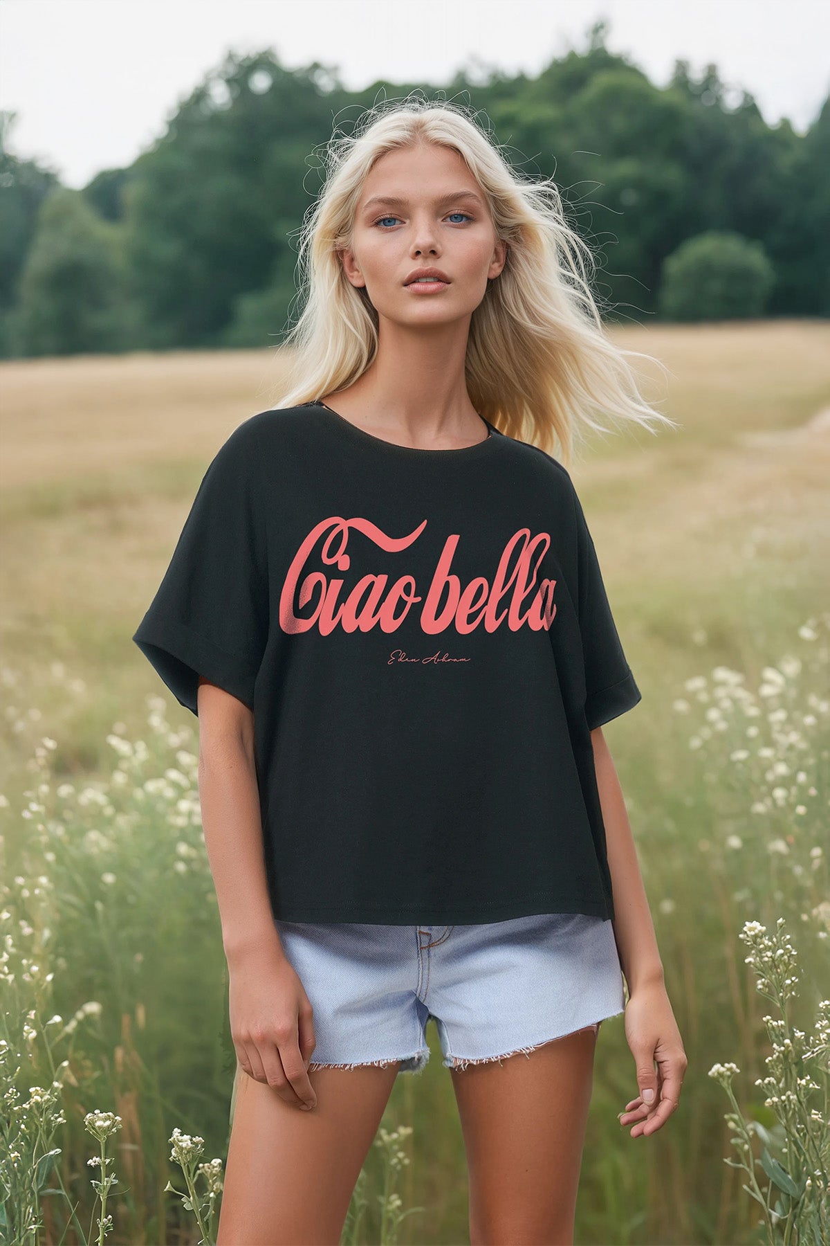 Eden Ashram Ciao Bella Premium Oversized Rolled Sleeve T-Shirt