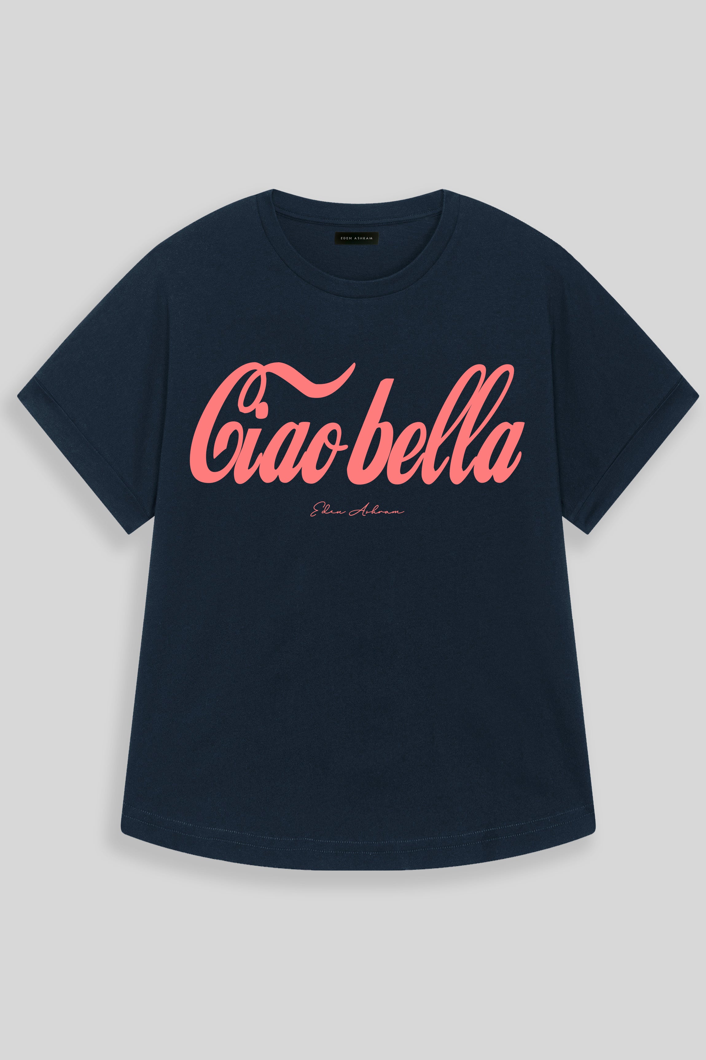 Eden Ashram Ciao Bella Premium Oversized Rolled Sleeve T-Shirt French Navy