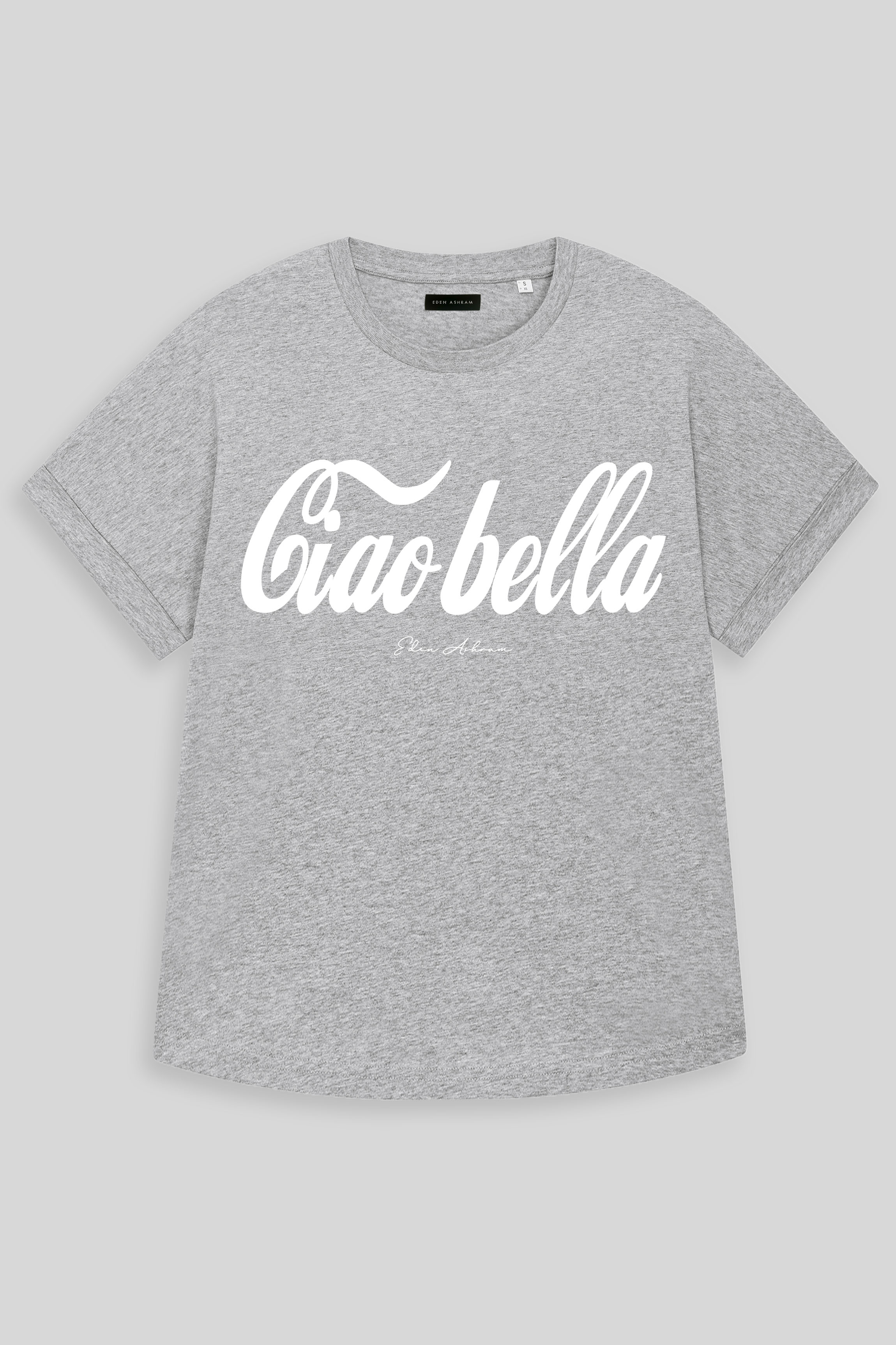 Eden Ashram Ciao Bella Premium Oversized Rolled Sleeve T-Shirt Heather Grey