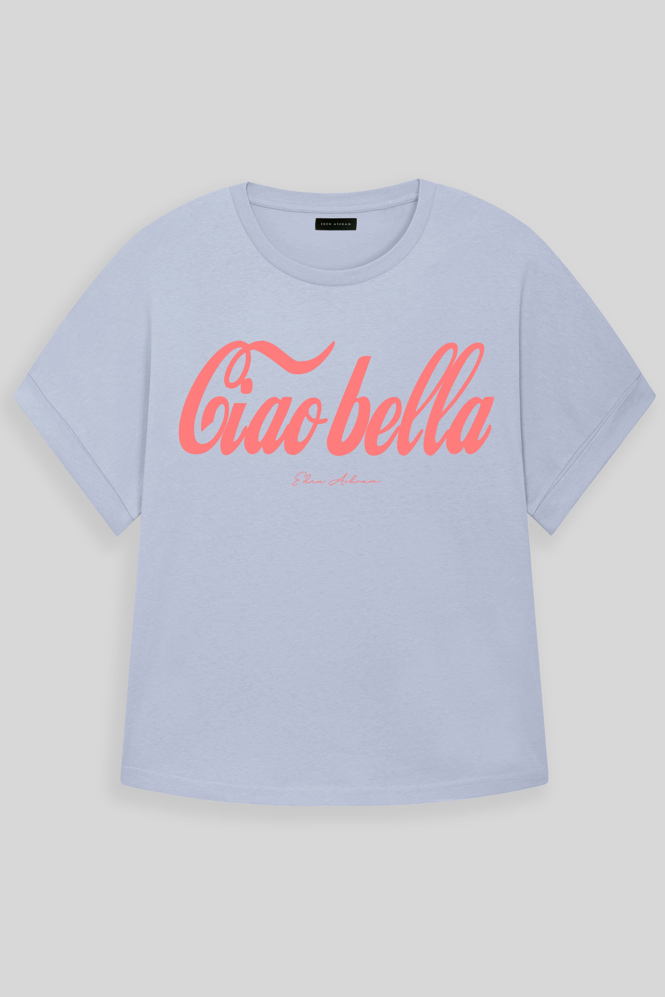 Eden Ashram Ciao Bella Premium Oversized Rolled Sleeve T-Shirt Serene Blue