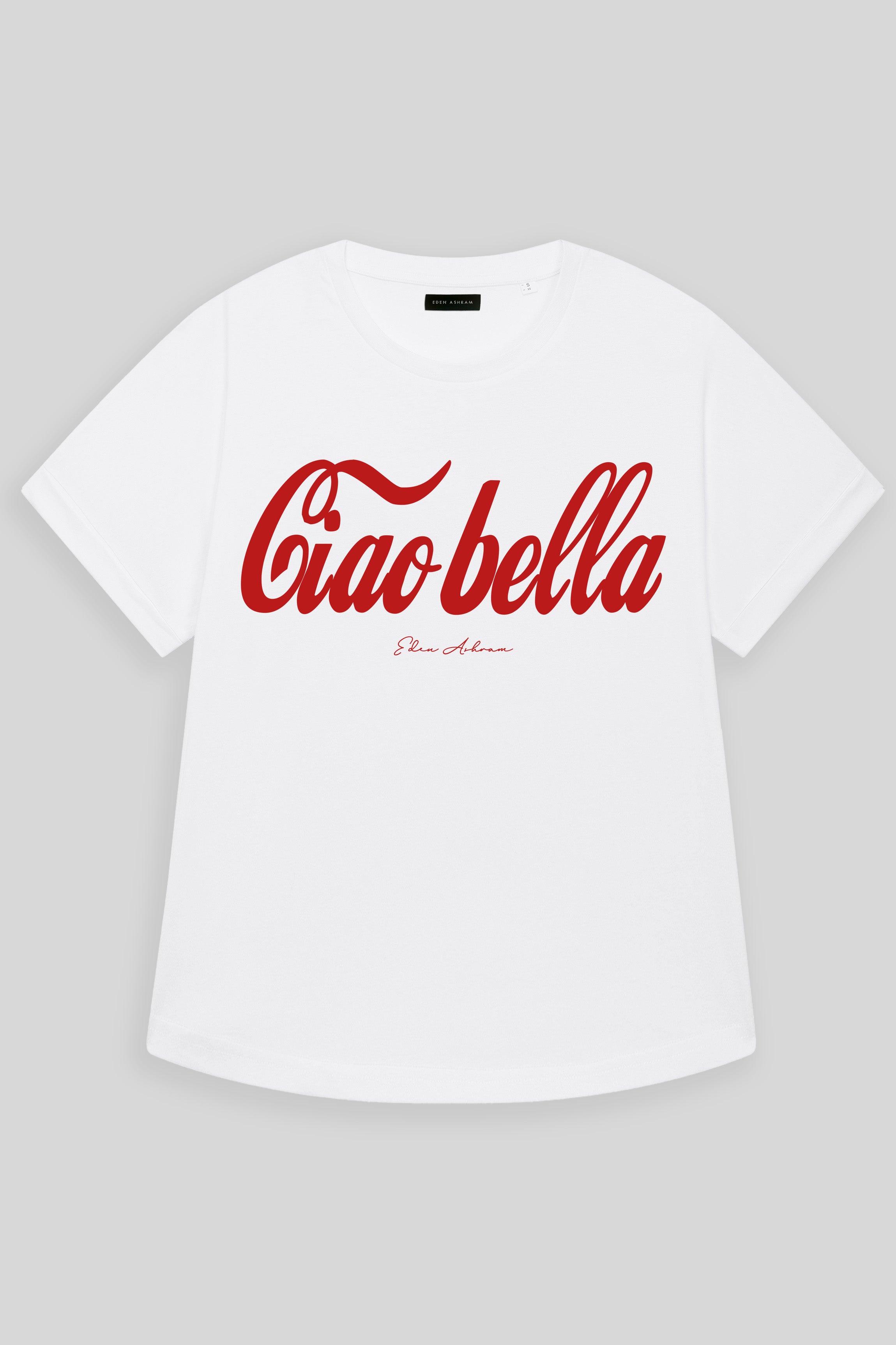 Eden Ashram Ciao Bella Premium Oversized Rolled Sleeve T-Shirt White