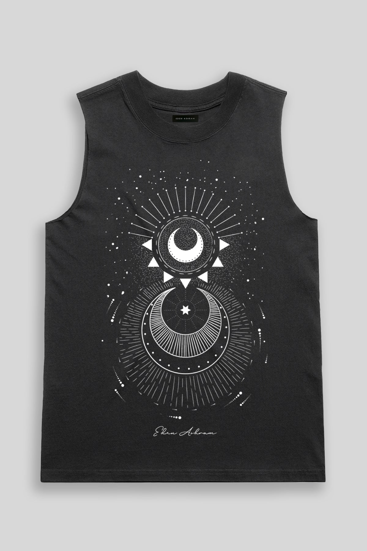 Eden Ashram Cosmic Rays Heavy Faded Rocker Tank Faded Black