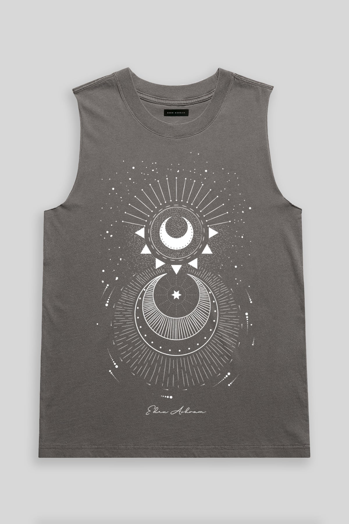 Eden Ashram Cosmic Rays Heavy Faded Rocker Tank Faded Grey