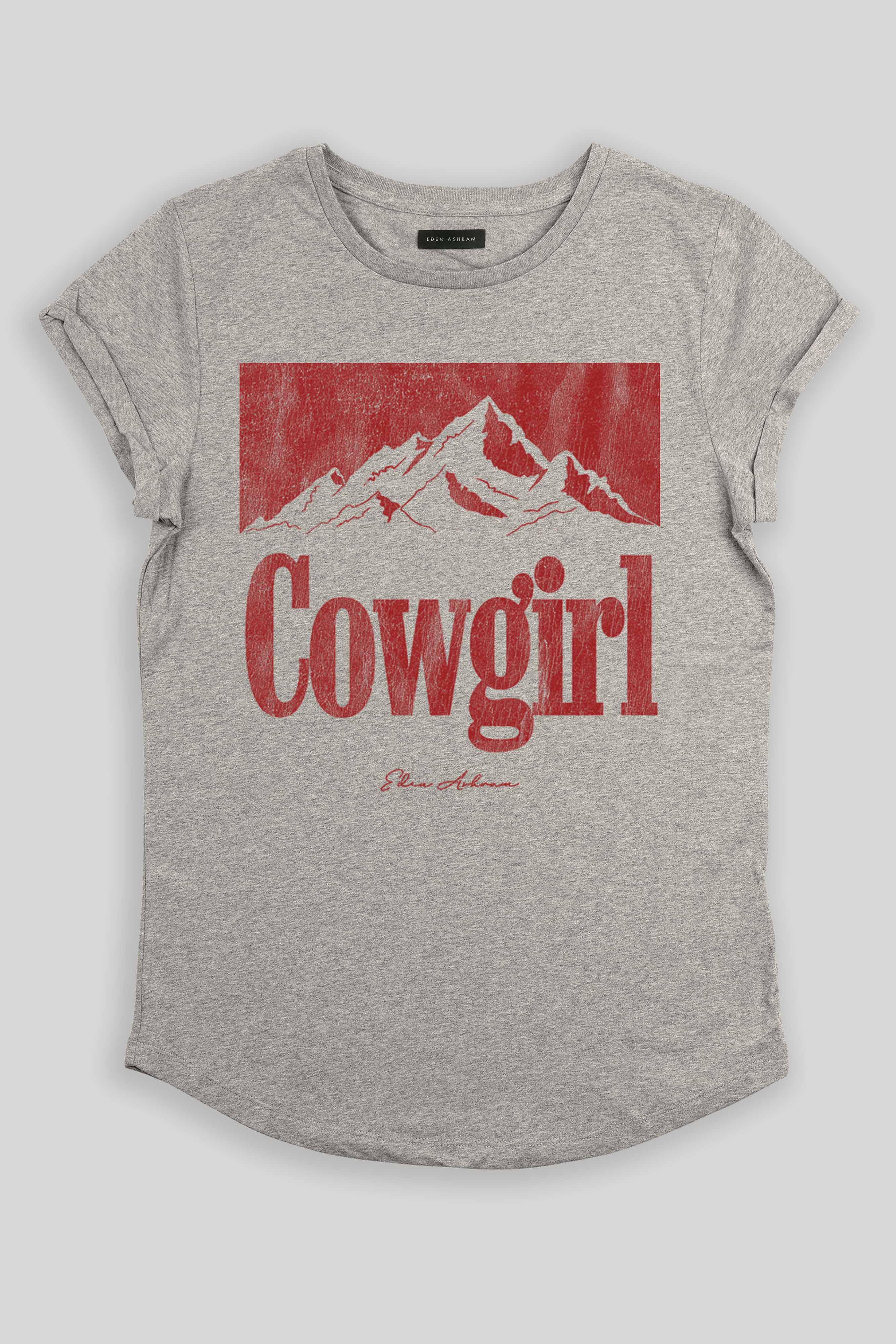 Eden Ashram Cowgirl Premium Rolled Sleeve T-Shirt Heather Grey