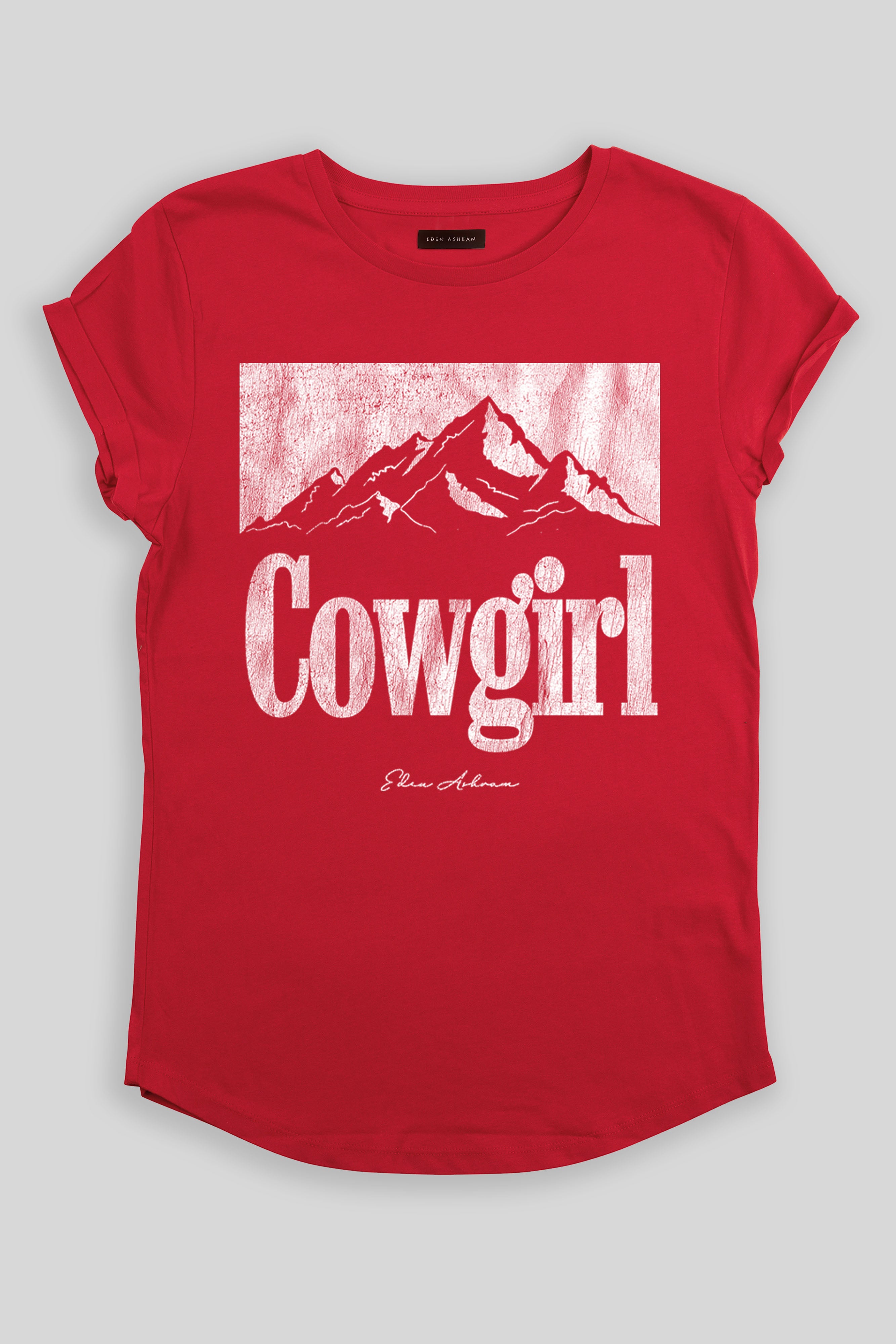 Eden Ashram Cowgirl Premium Rolled Sleeve T-Shirt Red