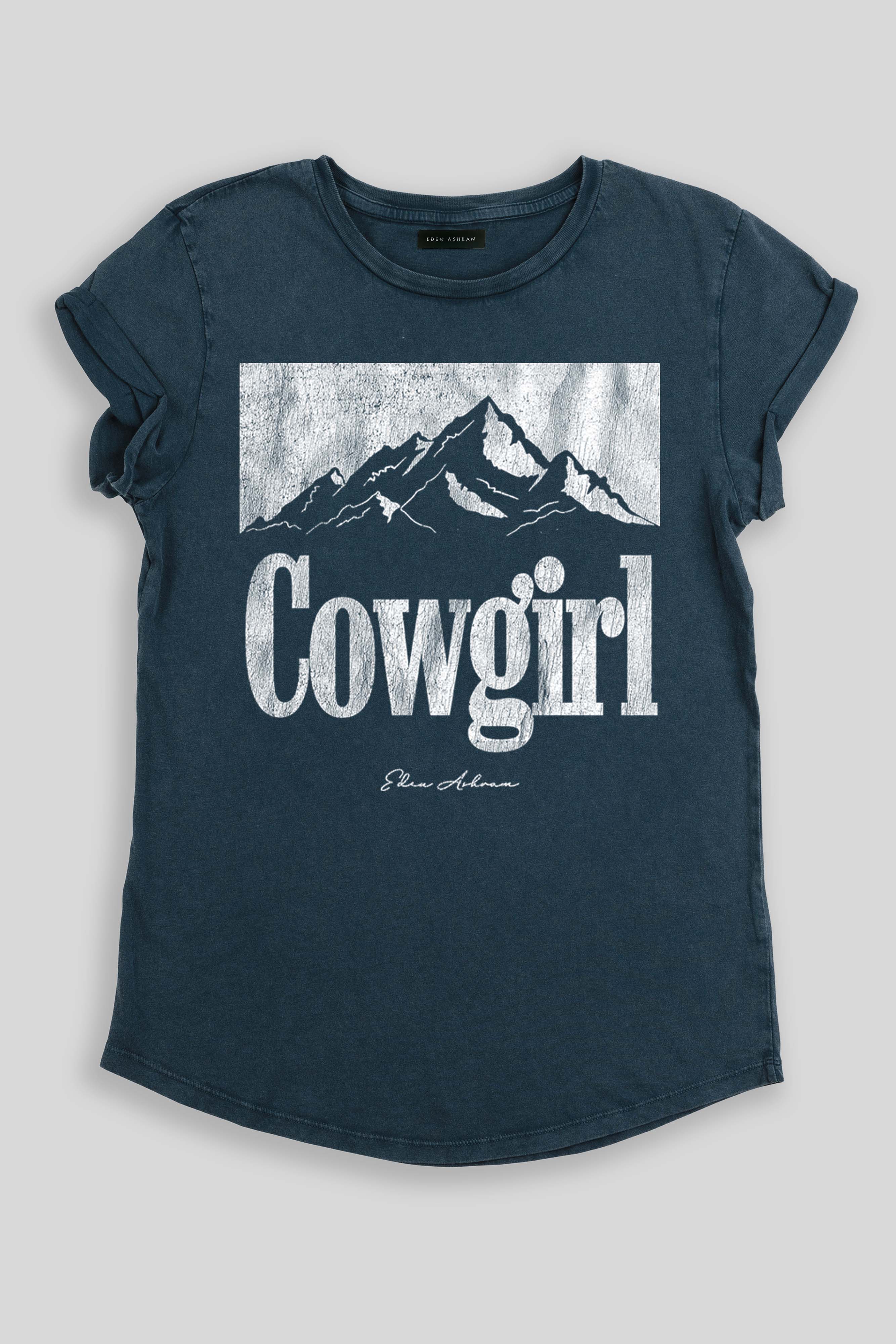 Eden Ashram Cowgirl Premium Rolled Sleeve T-Shirt Stonewash Denim