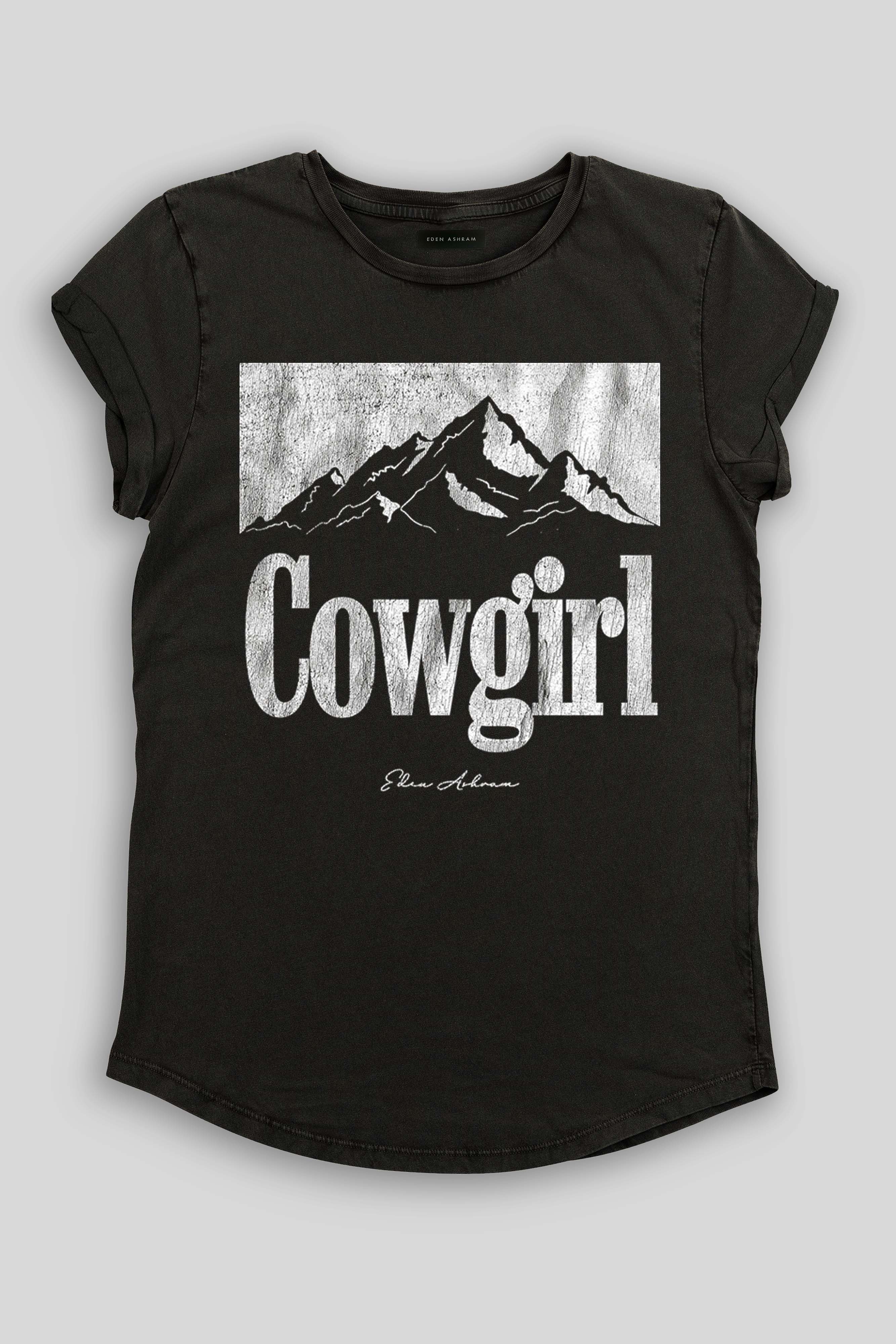 Eden Ashram Cowgirl Premium Rolled Sleeve T-Shirt Stonewash Black