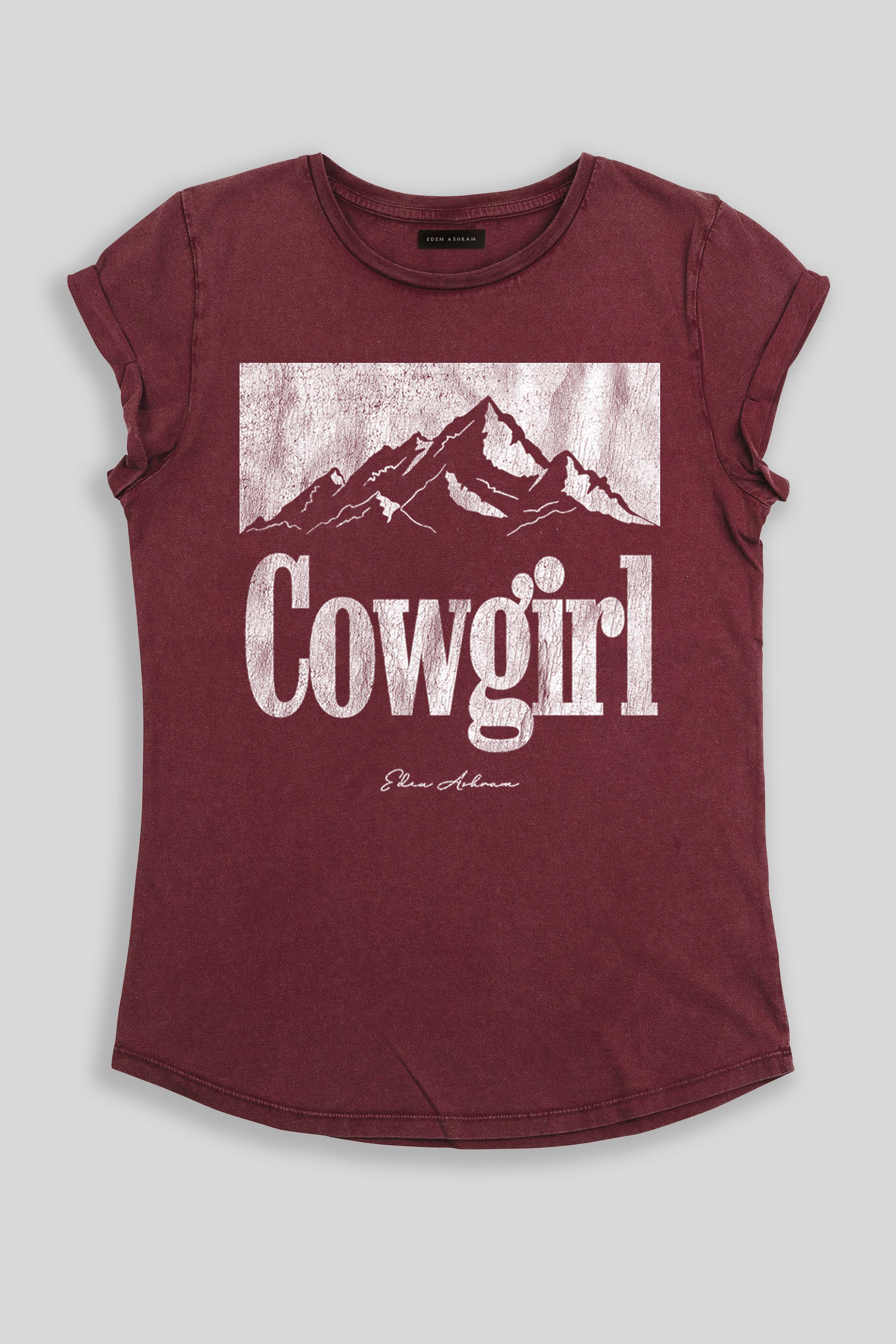 Eden Ashram Cowgirl Premium Rolled Sleeve T-Shirt Stonewash Burgundy