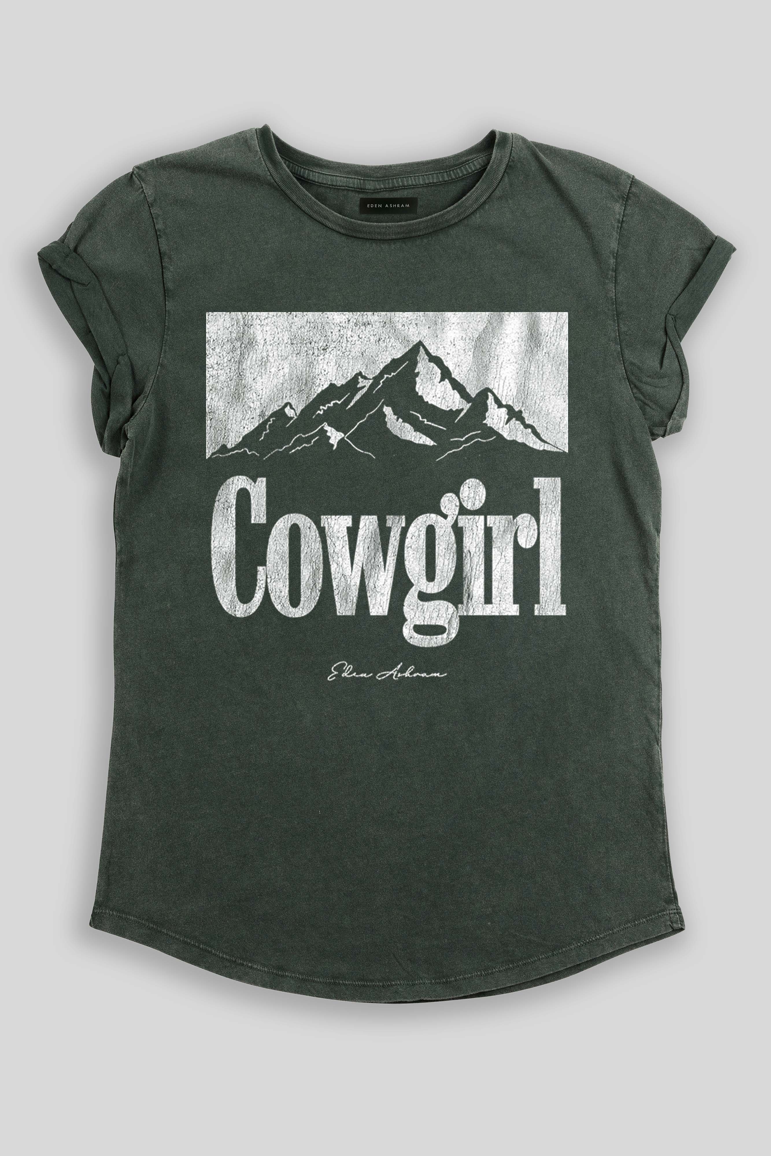 Eden Ashram Cowgirl Premium Rolled Sleeve T-Shirt Stonewash Green