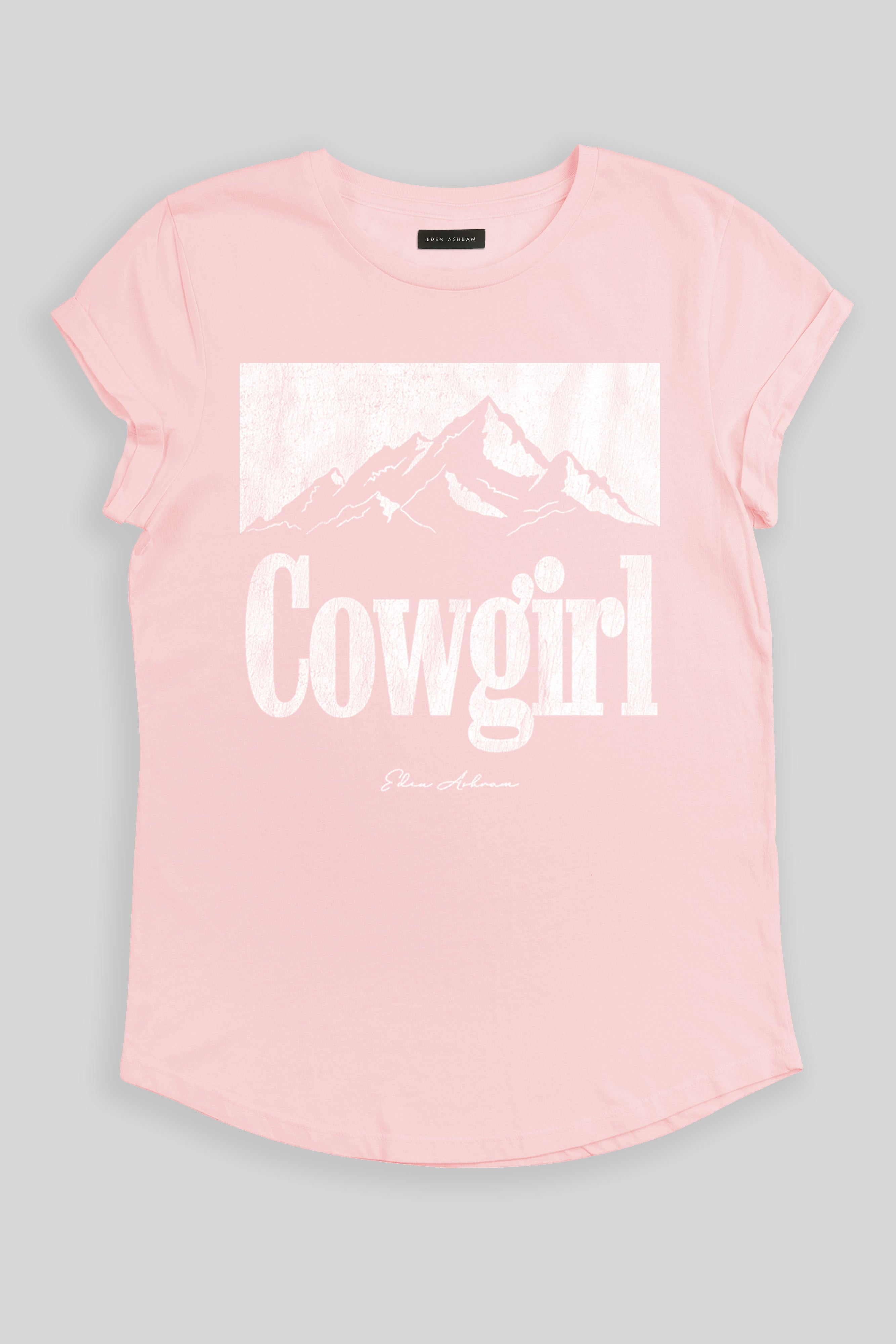 Eden Ashram Cowgirl Premium Rolled Sleeve T-Shirt Stonewash Pink