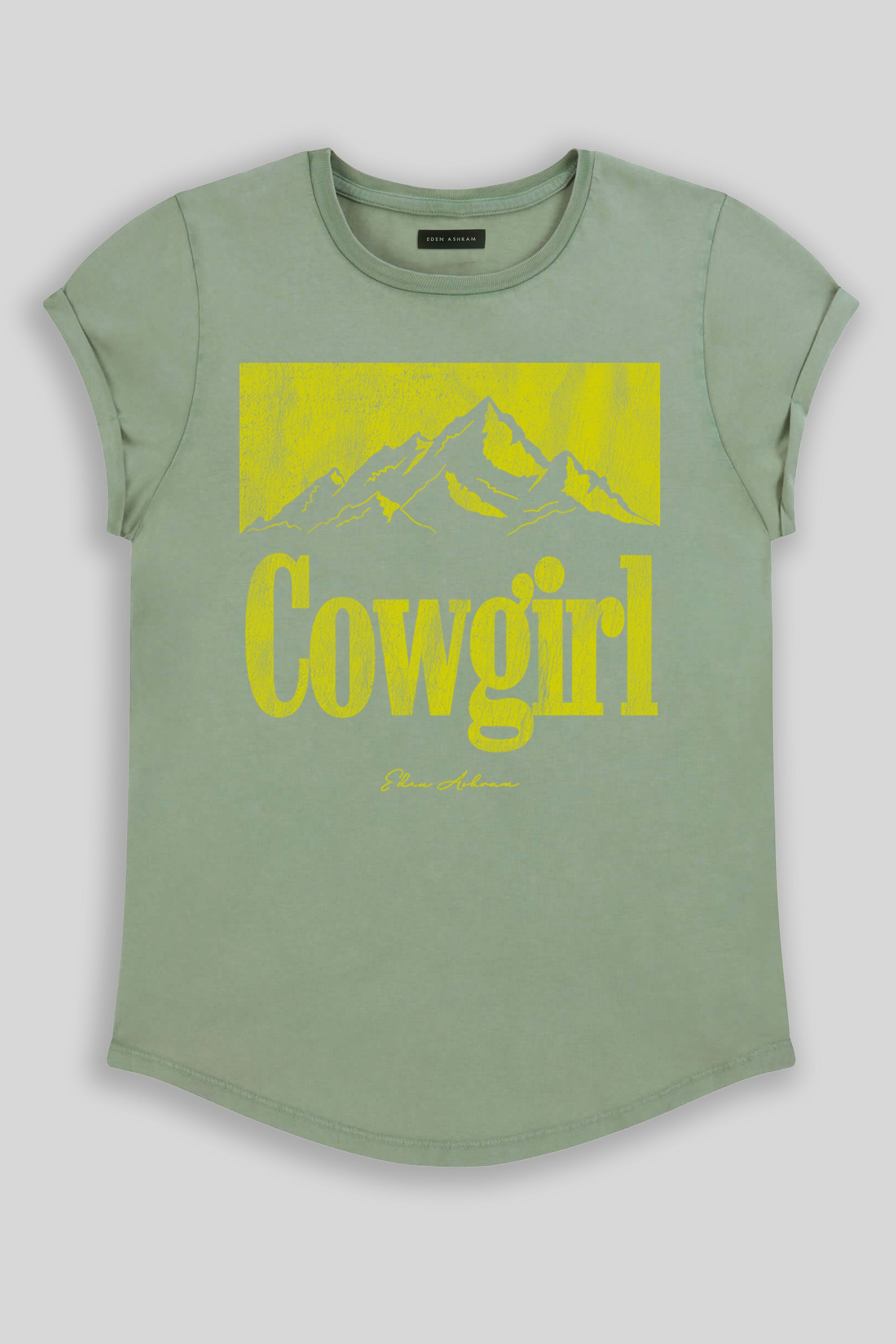 Eden Ashram Cowgirl Premium Rolled Sleeve T-Shirt Stonewash Sage