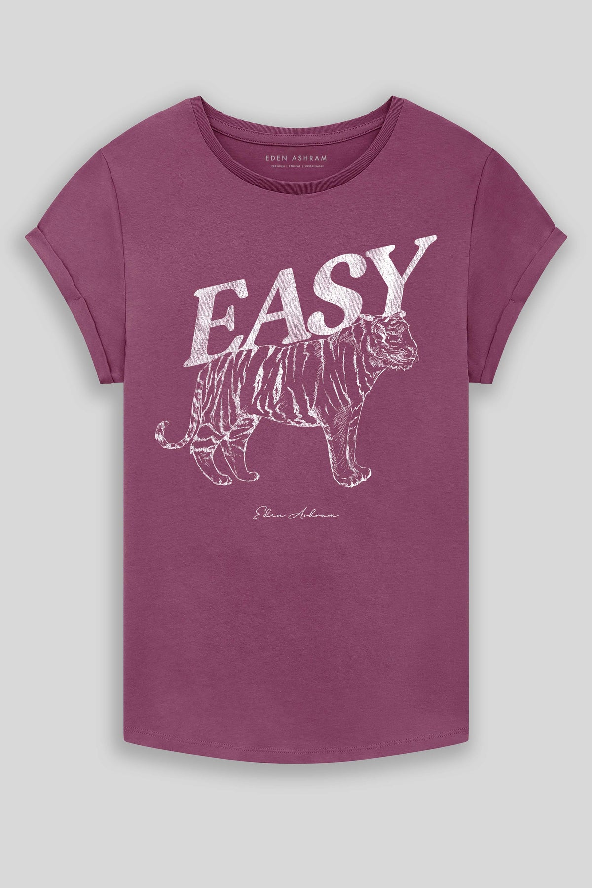 Eden Ashram Easy Tiger Premium Rolled Sleeve T-Shirt Faded Burgundy