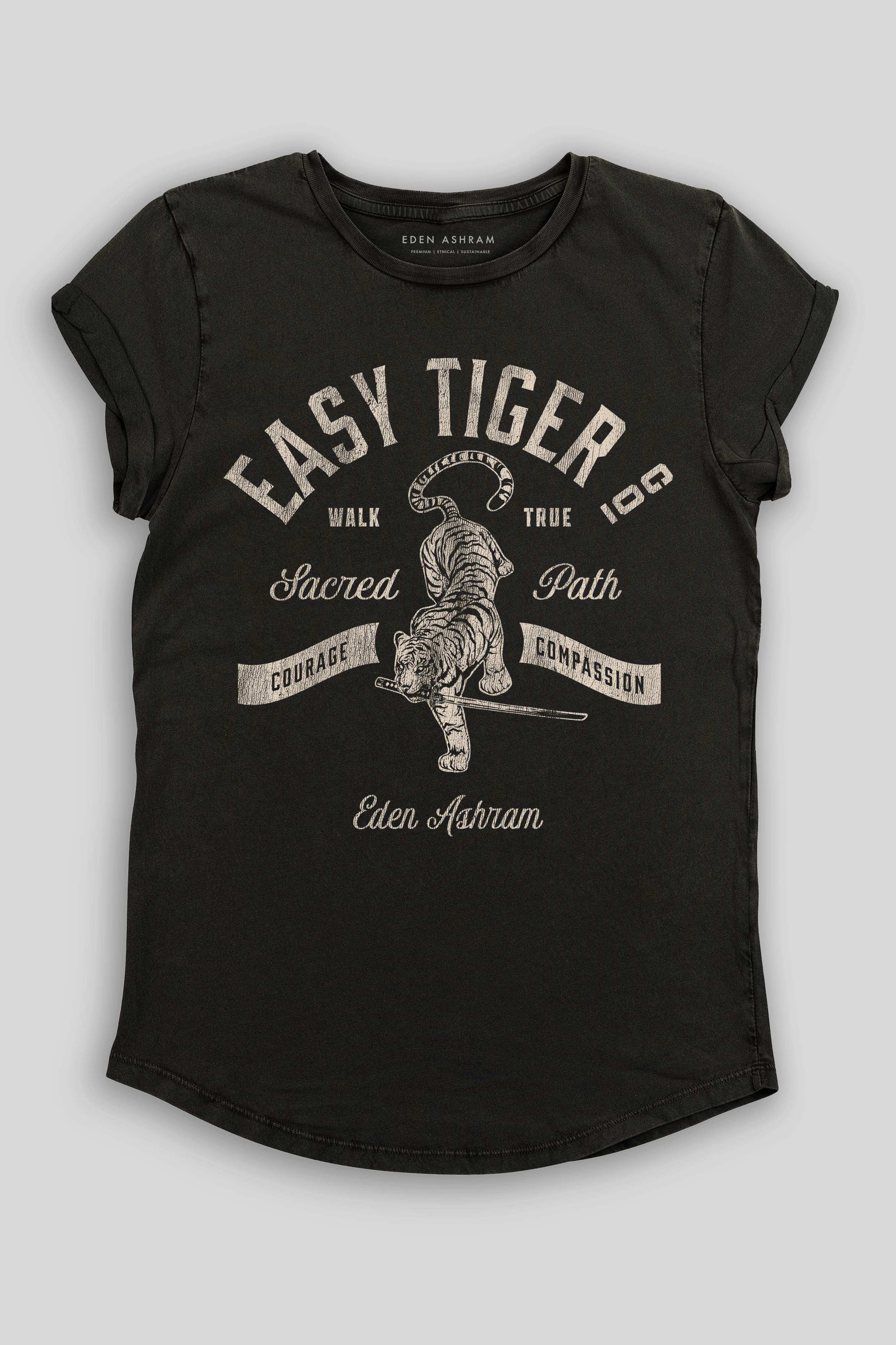 Eden Ashram Easy Tiger Co. Premium Rolled Sleeve T-Shirt Stonewash Black