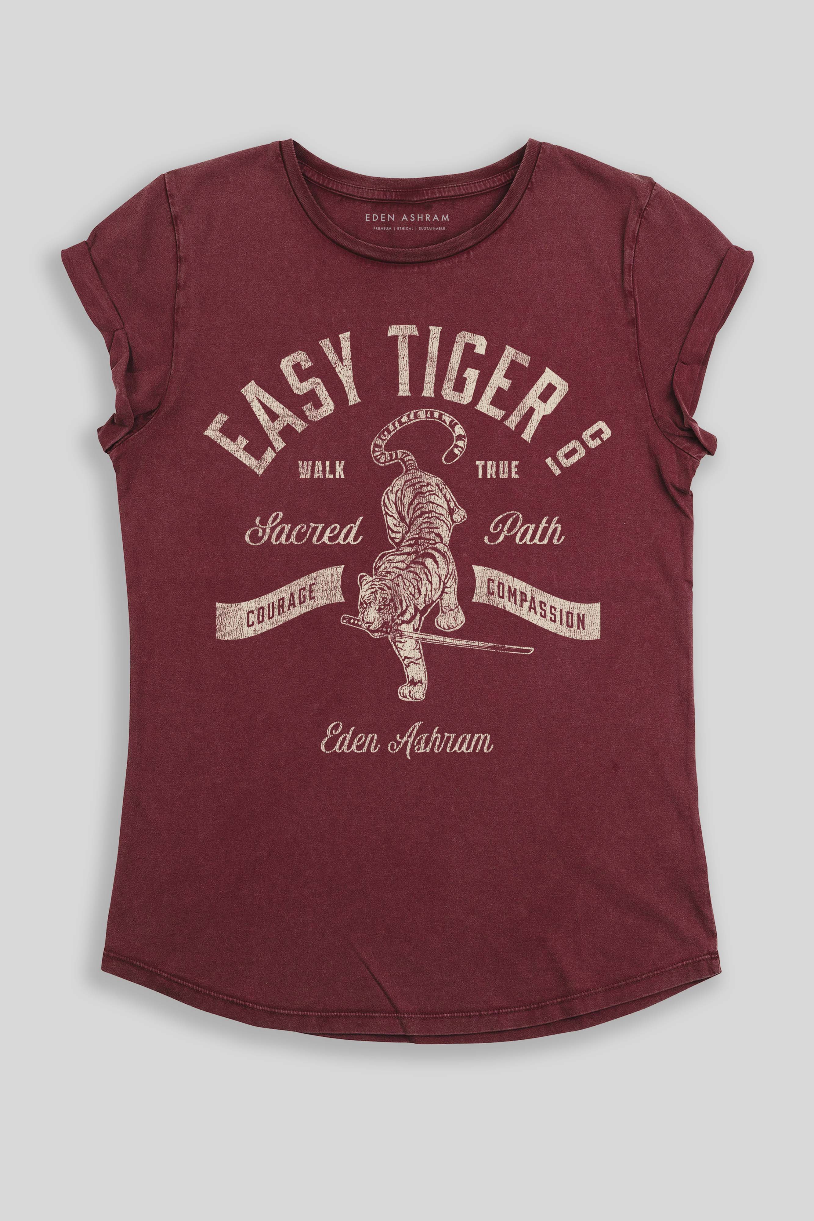Eden Ashram Easy Tiger Co. Premium Rolled Sleeve T-Shirt Stonewash Burgundy